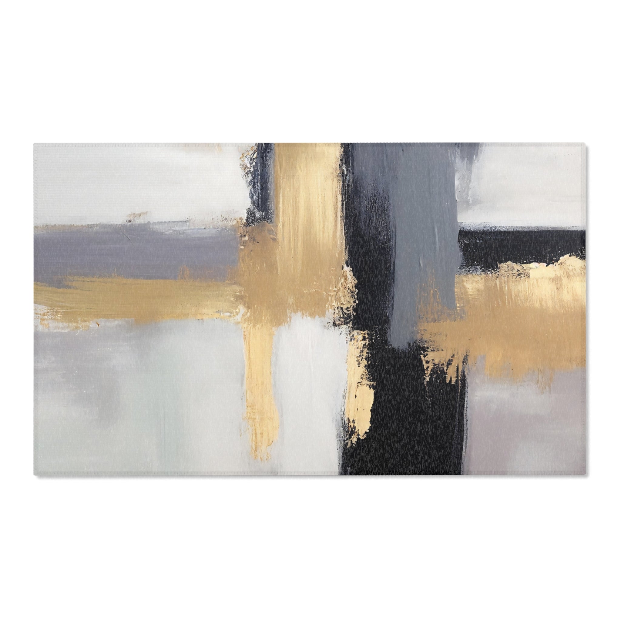 Abstract Large Area Rug | Modern Black Muted Gold Grey Watercolor Rug