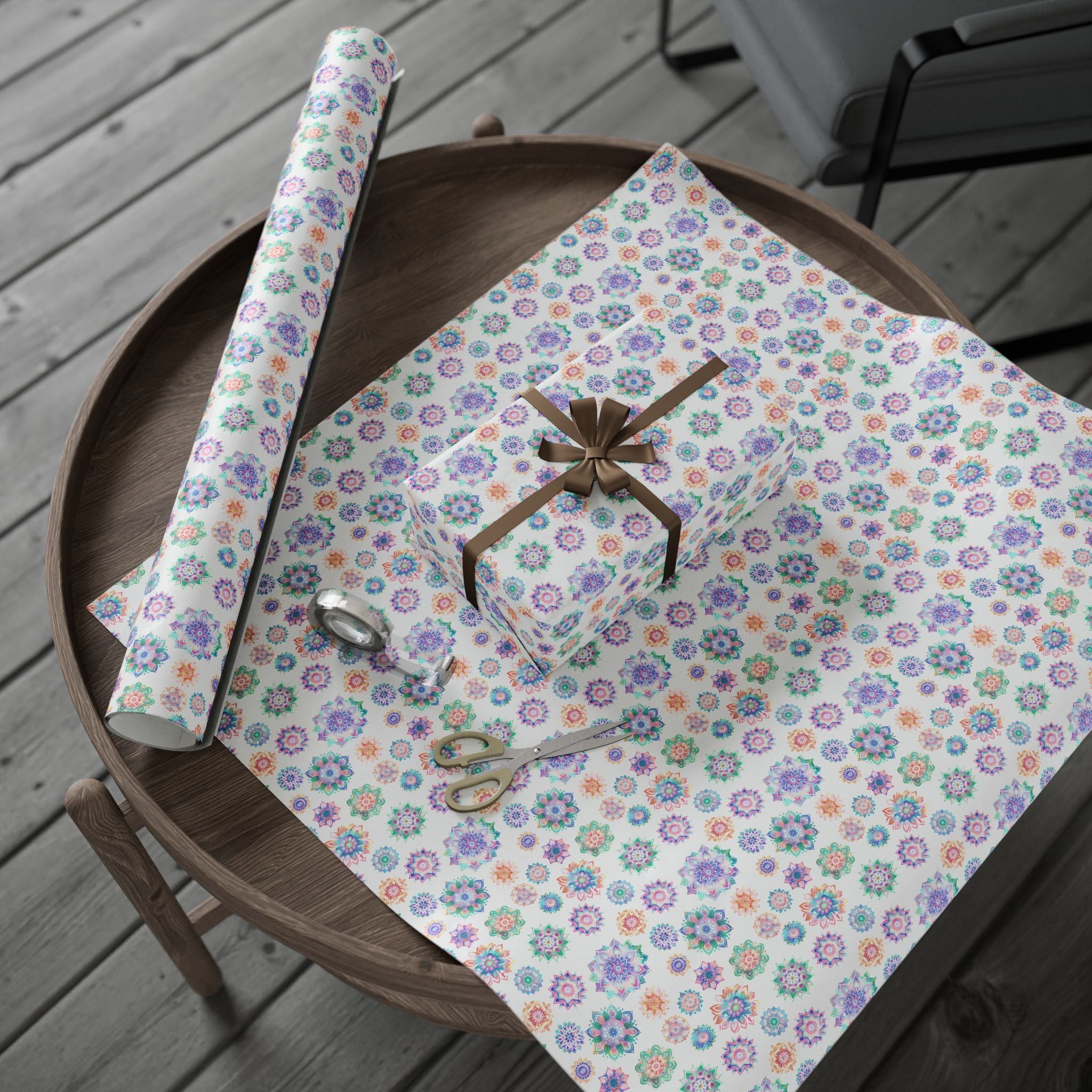 Mandala Wrapping Paper | White Colorful Gift Wrap for the Holidays, Birthdays