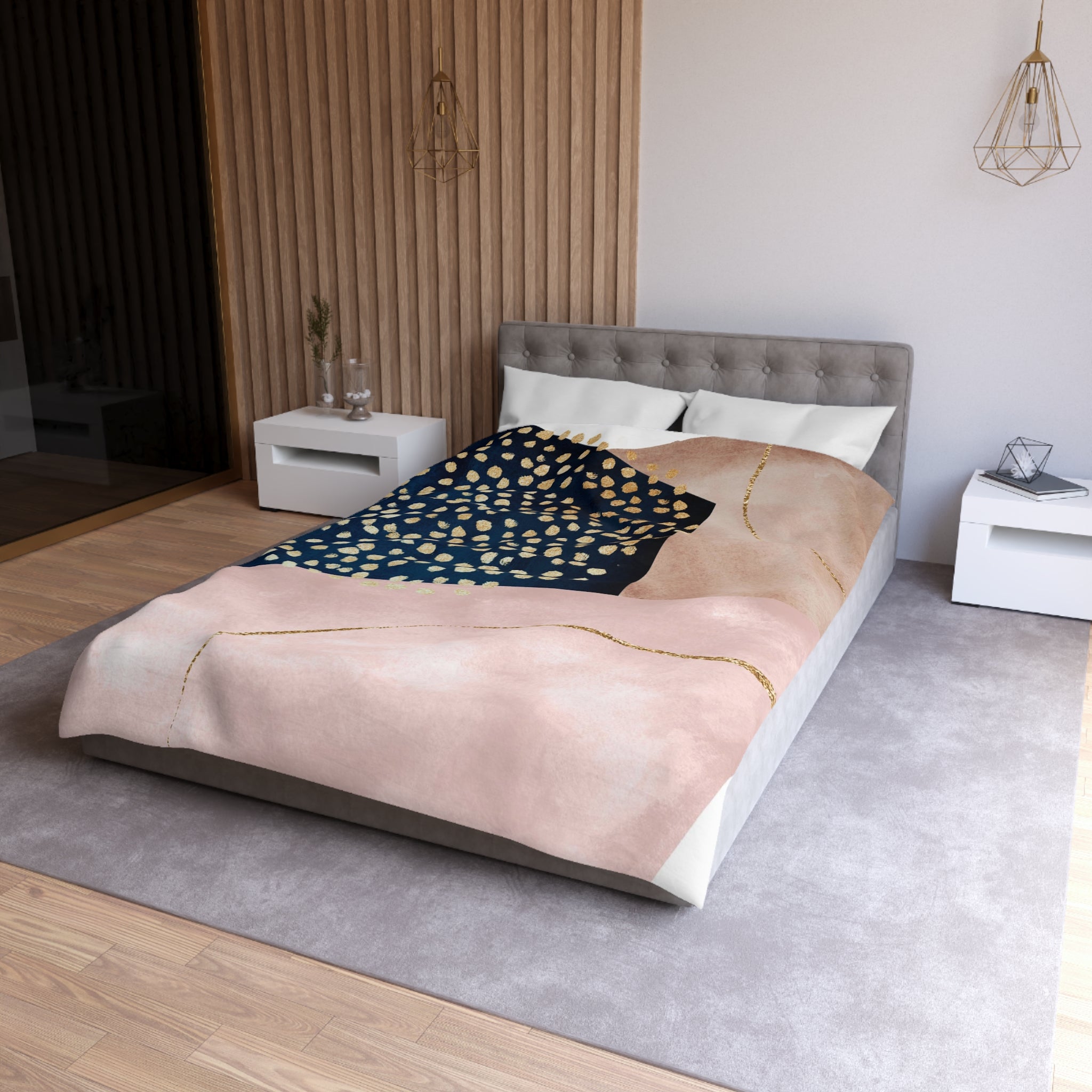 Abstract Boho Duvet Cover | Blush Pink, Beige, Navy Blue Watercolor | Bedroom Decor