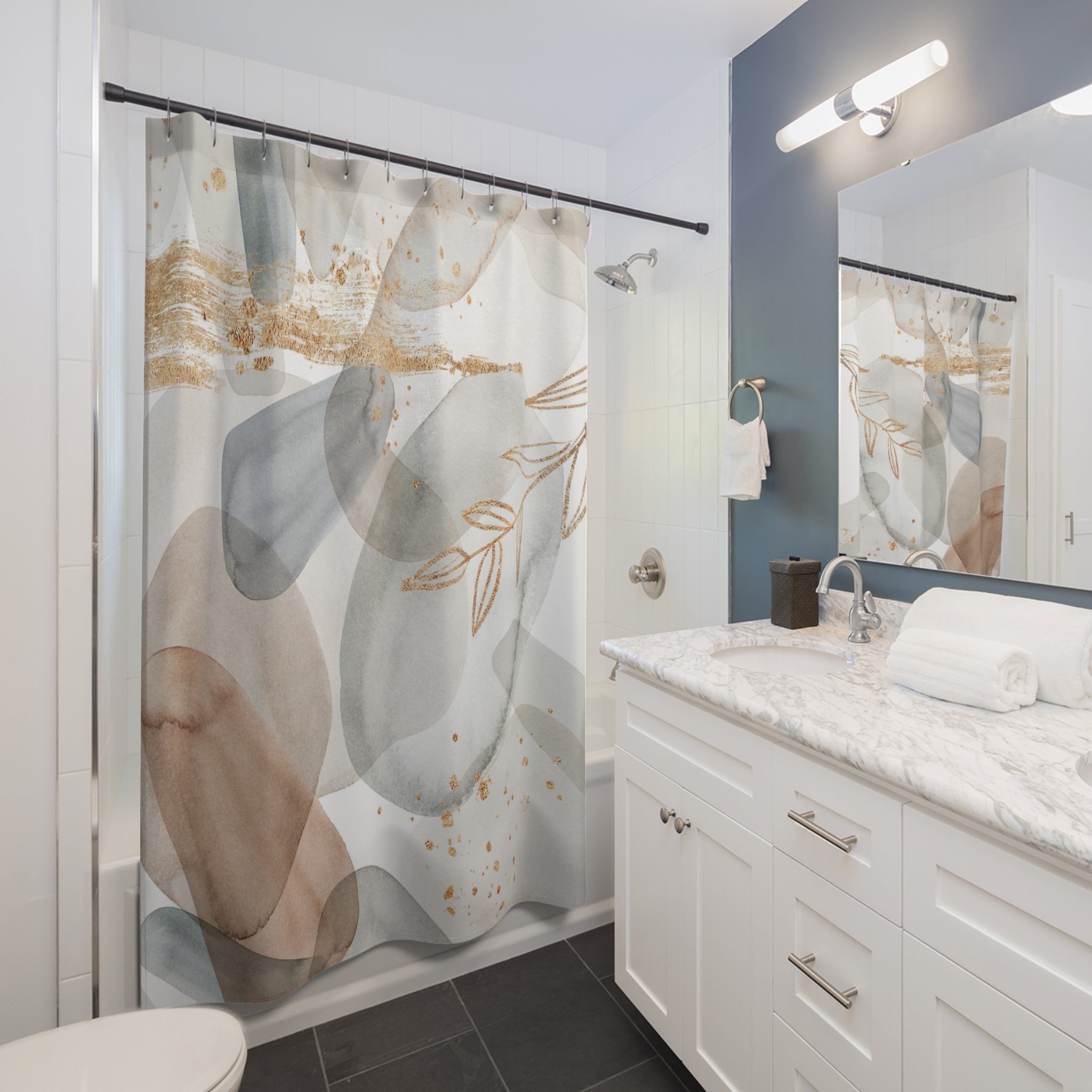 Abstract Shower Curtain | Watercolor Beige Rustic Gold