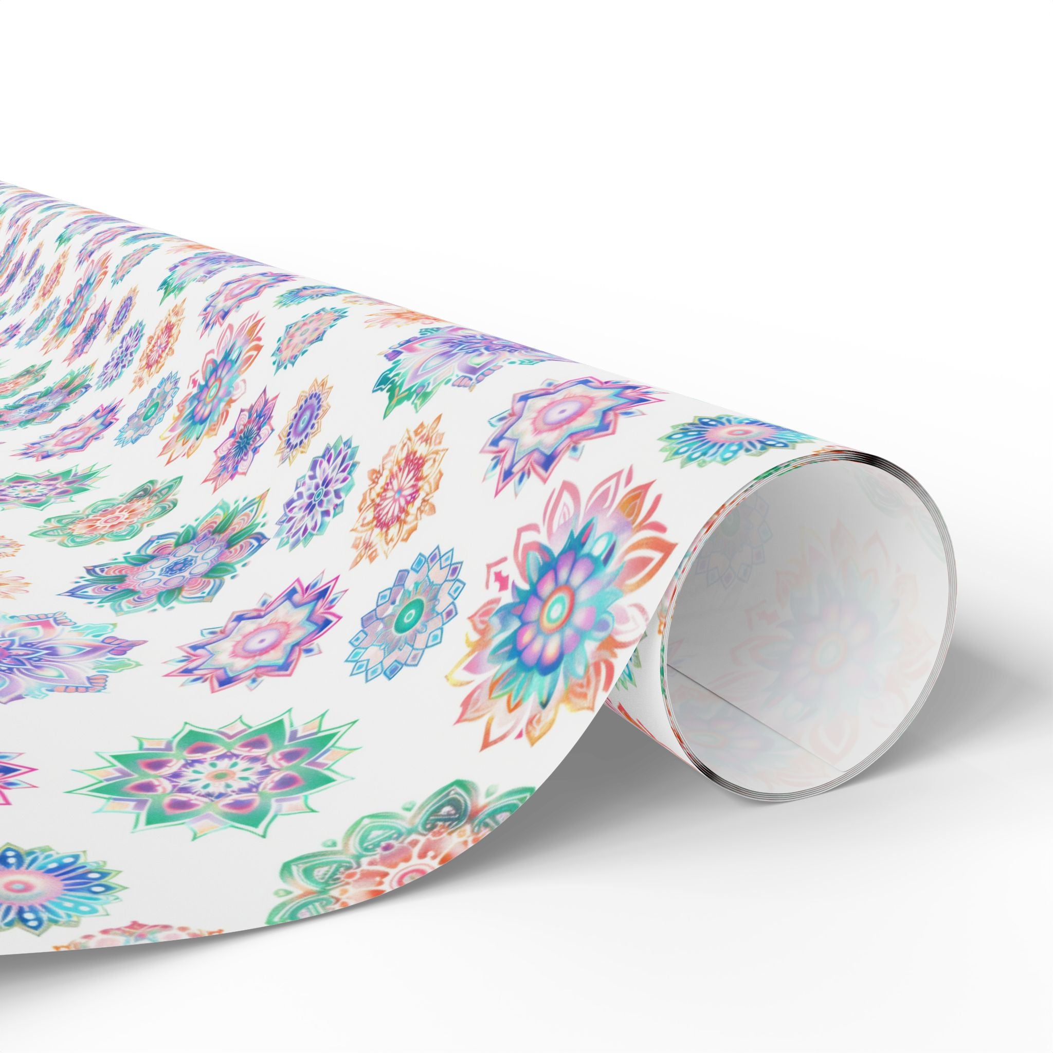 Mandala Wrapping Paper | White Colorful Gift Wrap for the Holidays, Birthdays