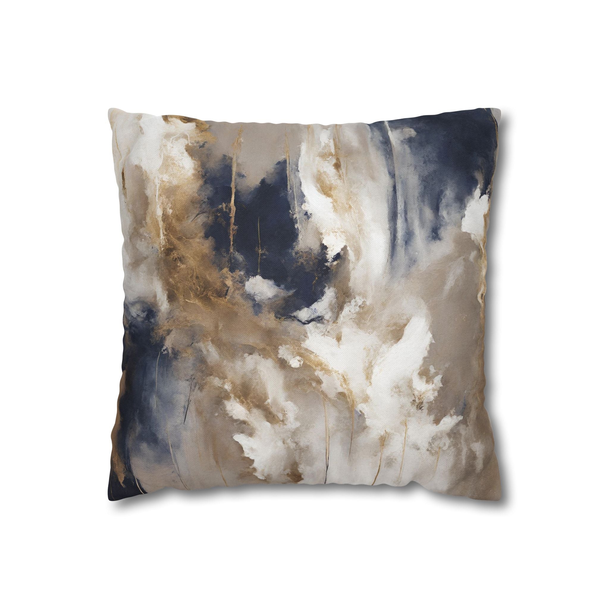 an abstract painting with a mix of blue, white, and brown colors, creating a dynamic and visually striking composition.