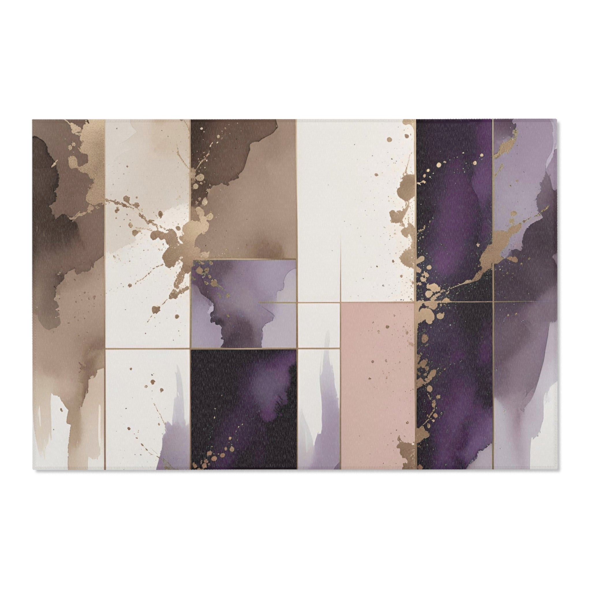 Abstract Area Rug | Geometric Purple Taupe Brown White Watercolor