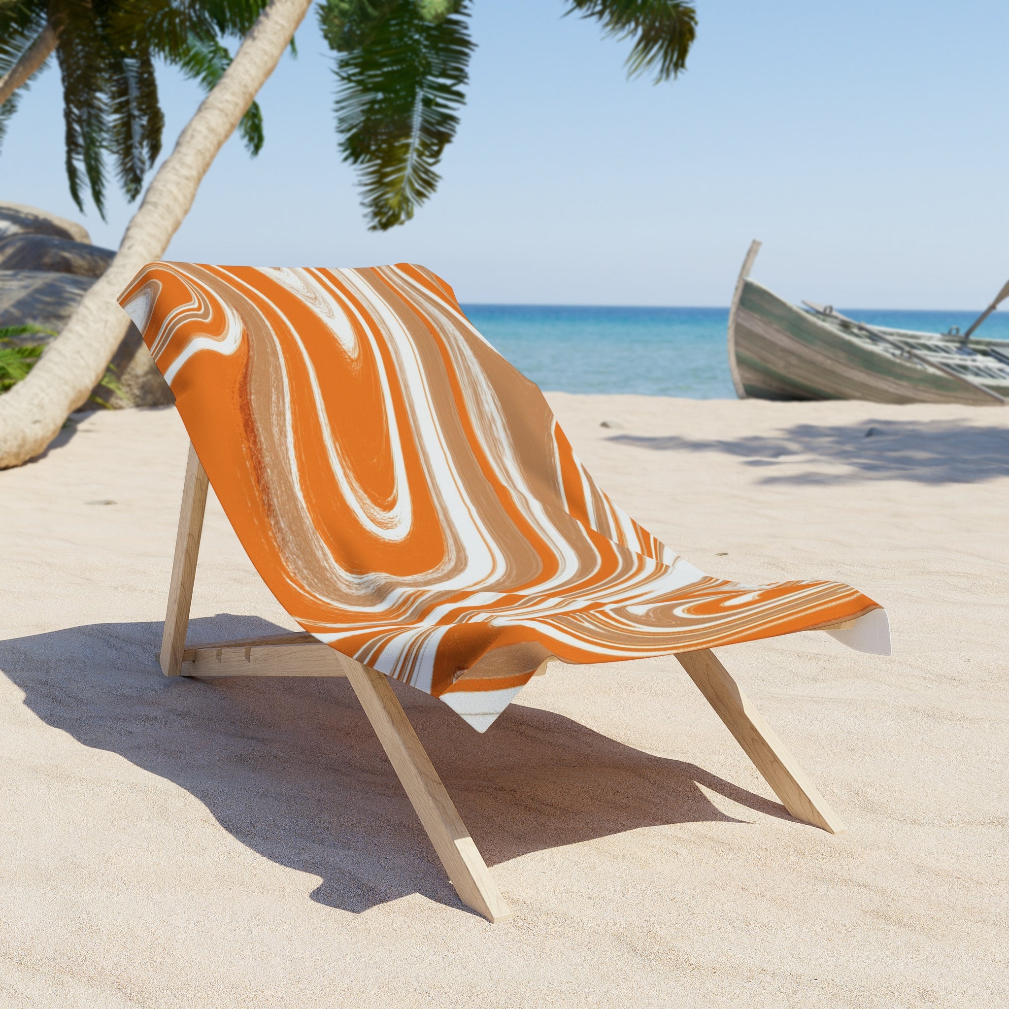 Retro Bath, Beach Towel | Orange Beige White Retro