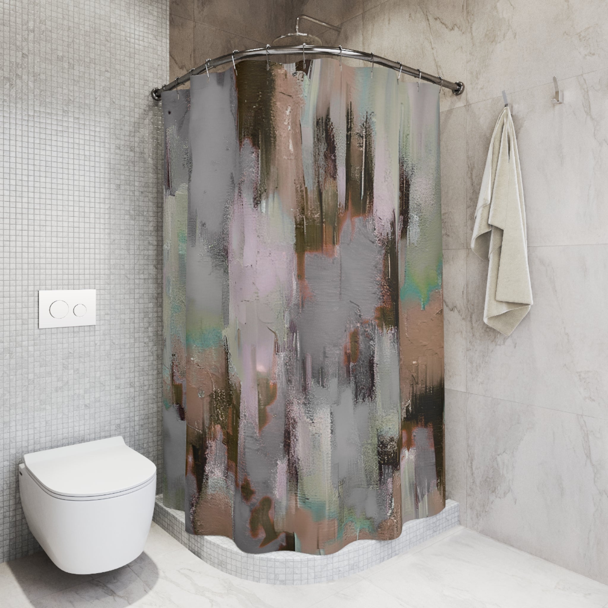 Abstract Shower Curtain | Earthy Neutral Fabric Curtain
