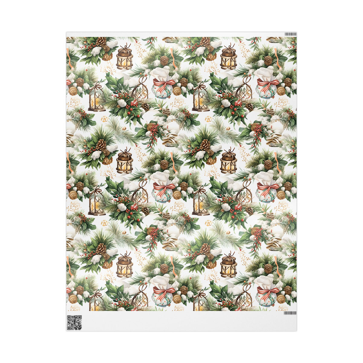 Pine Cone Lantern Greenery Christmas Wrapping Paper, Gift Wrap