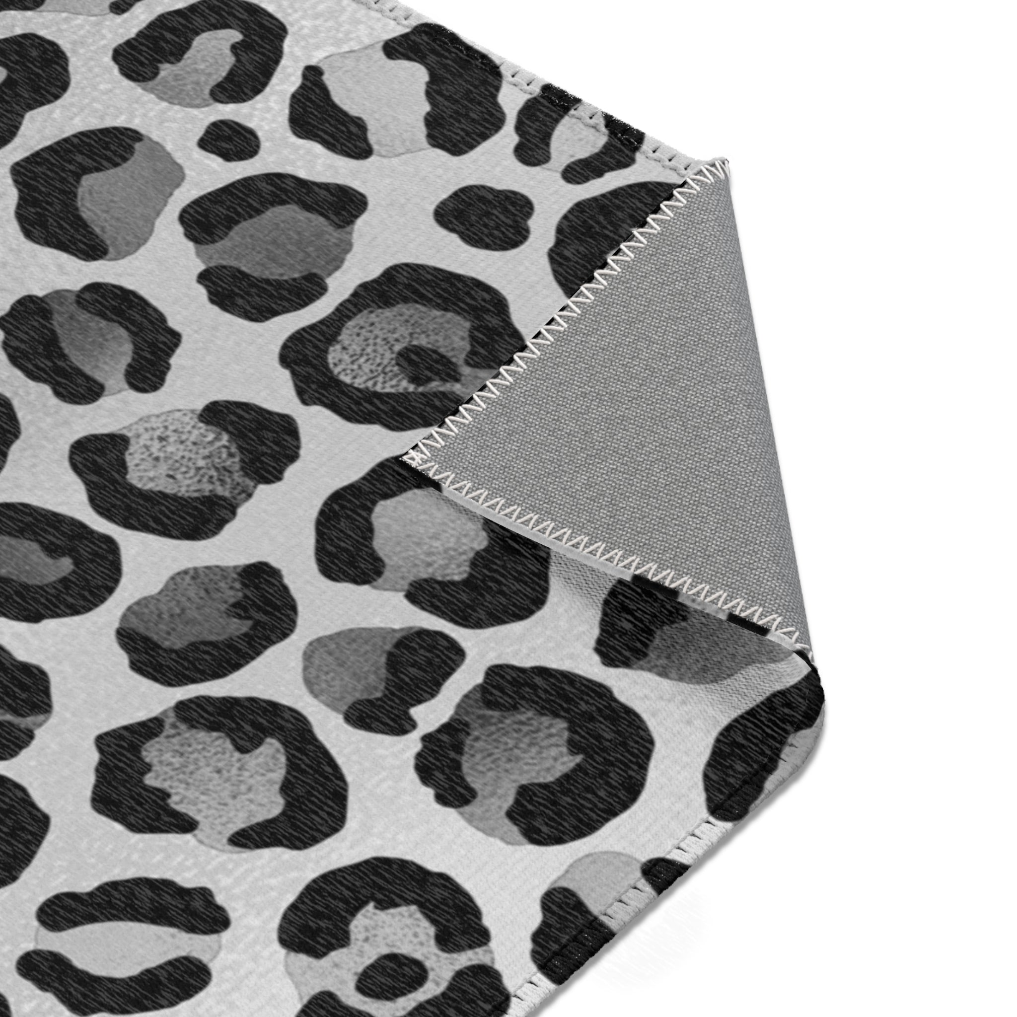 Boho Area Rug | Muted Silver, Grey, Black Beige Leopard