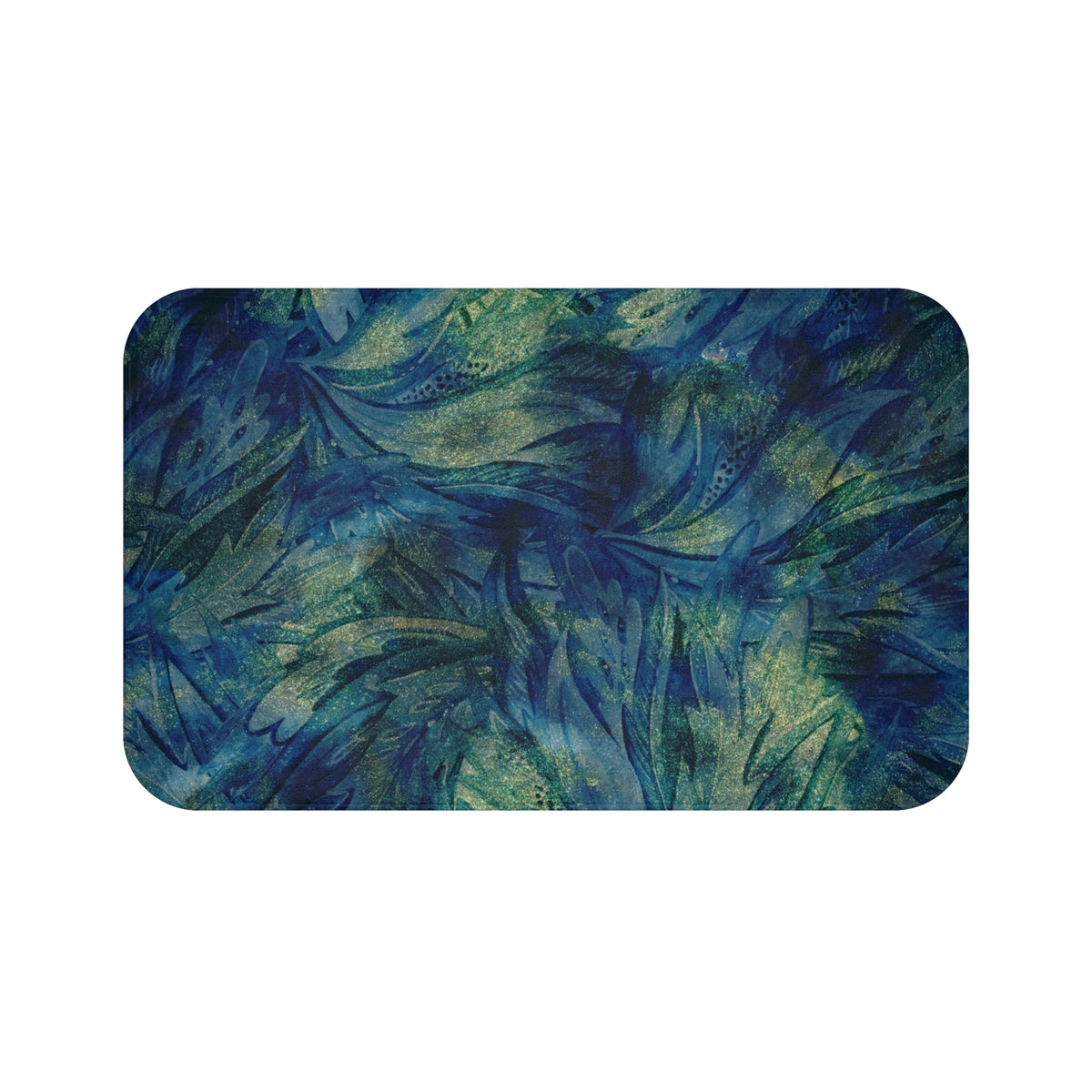 Navy Olive Abstract Leaf Bath Mat, Kitchen Mat