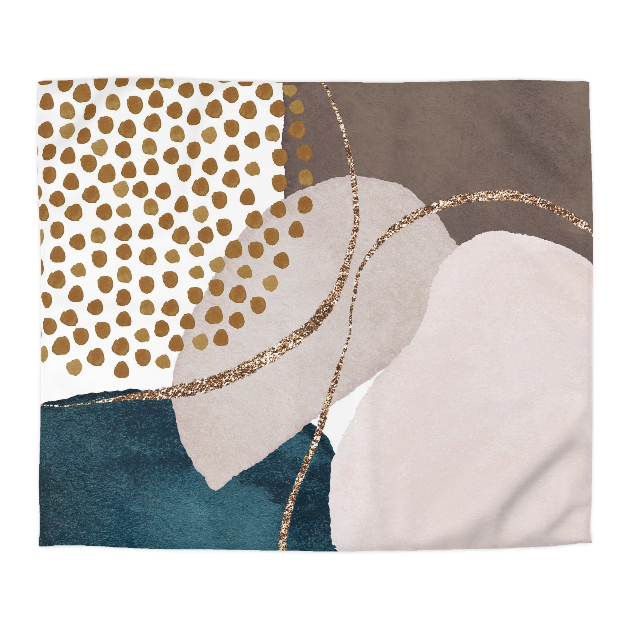 The image is a collage of abstract artworks featuring various shapes, patterns, and textures. The artworks include a mix of polka dots, circles, and other geometric forms, as well as splashes of color and textures like gold and blue. The overall composition creates a visually striking and dynamic display.