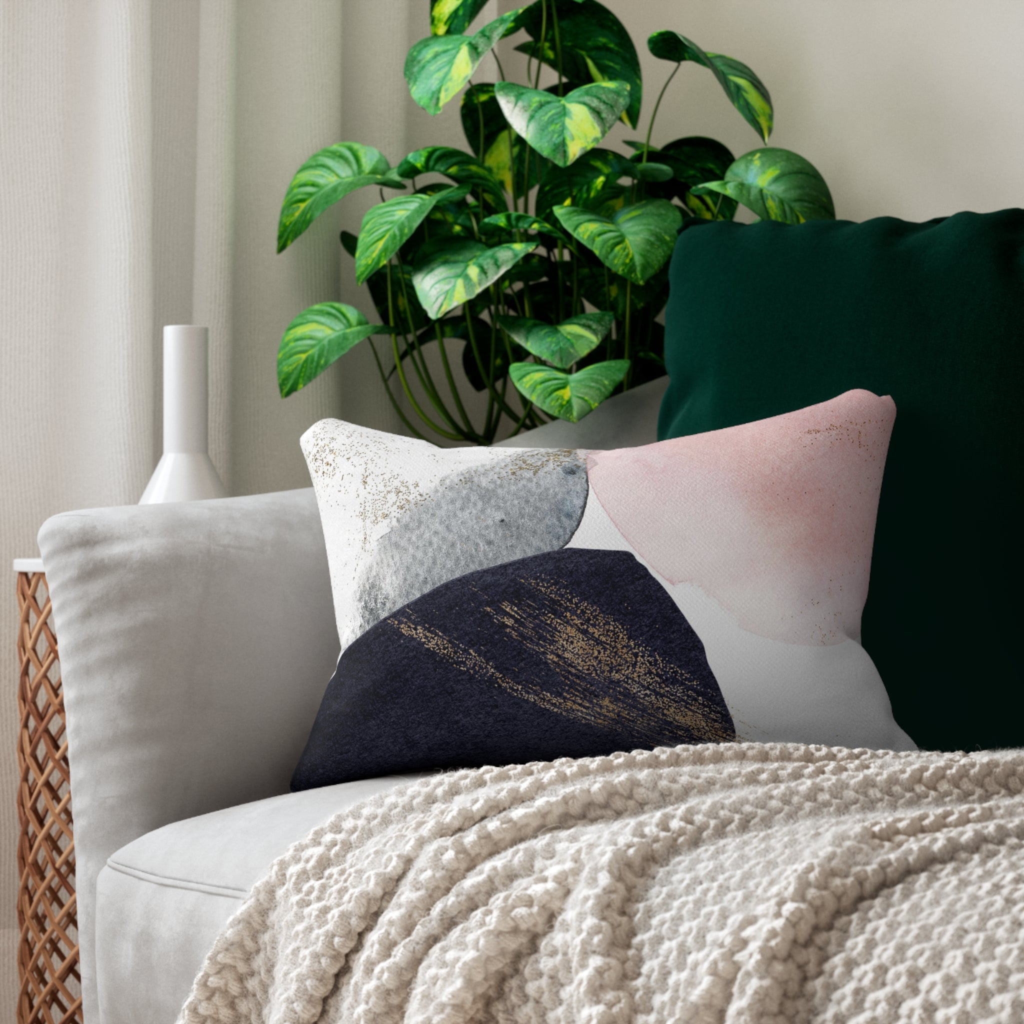 Abstract Lumbar Pillow | Navy Blue, Gray Blush Pink White