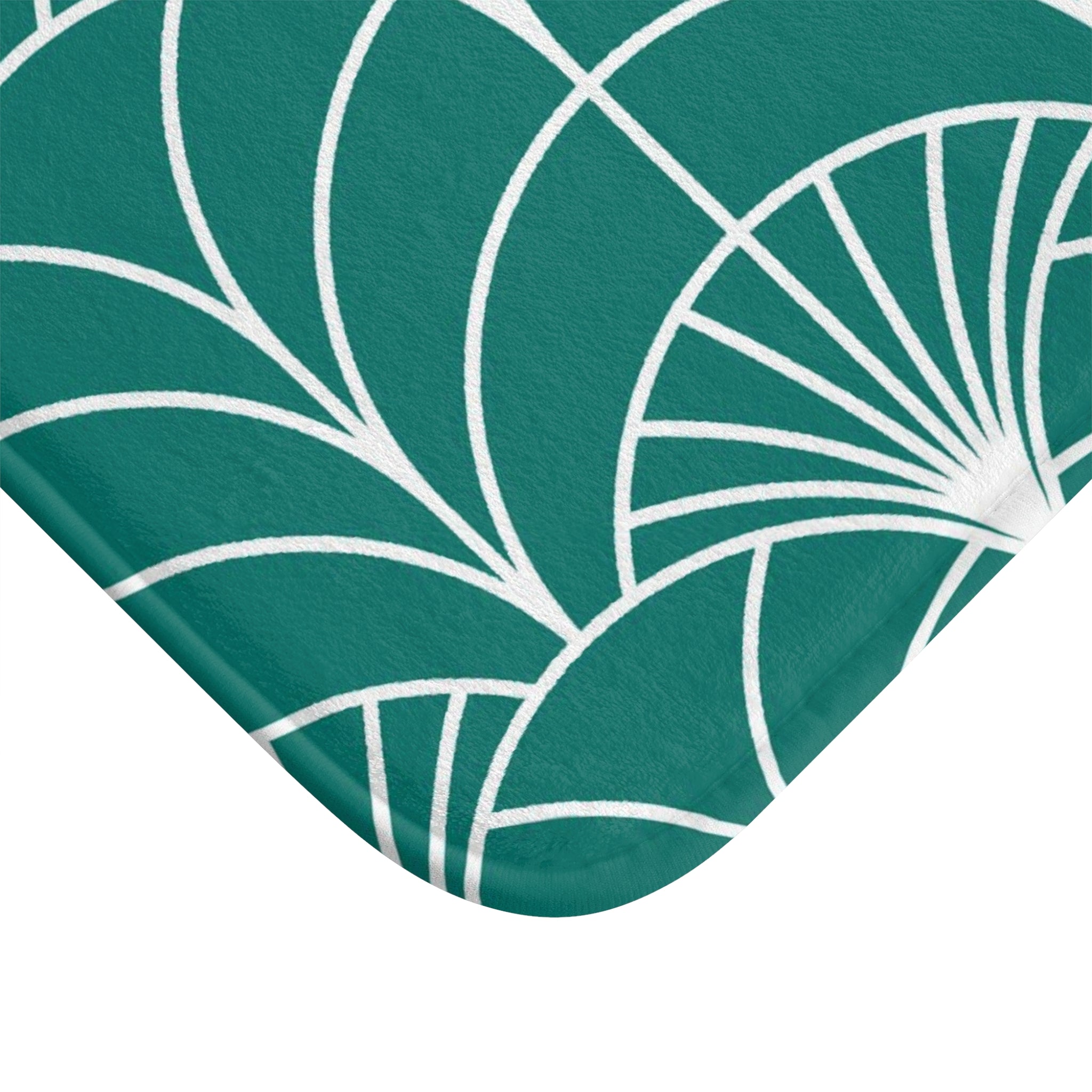 Boho Bath, Kitchen Mat | Art Deco Sea Green White
