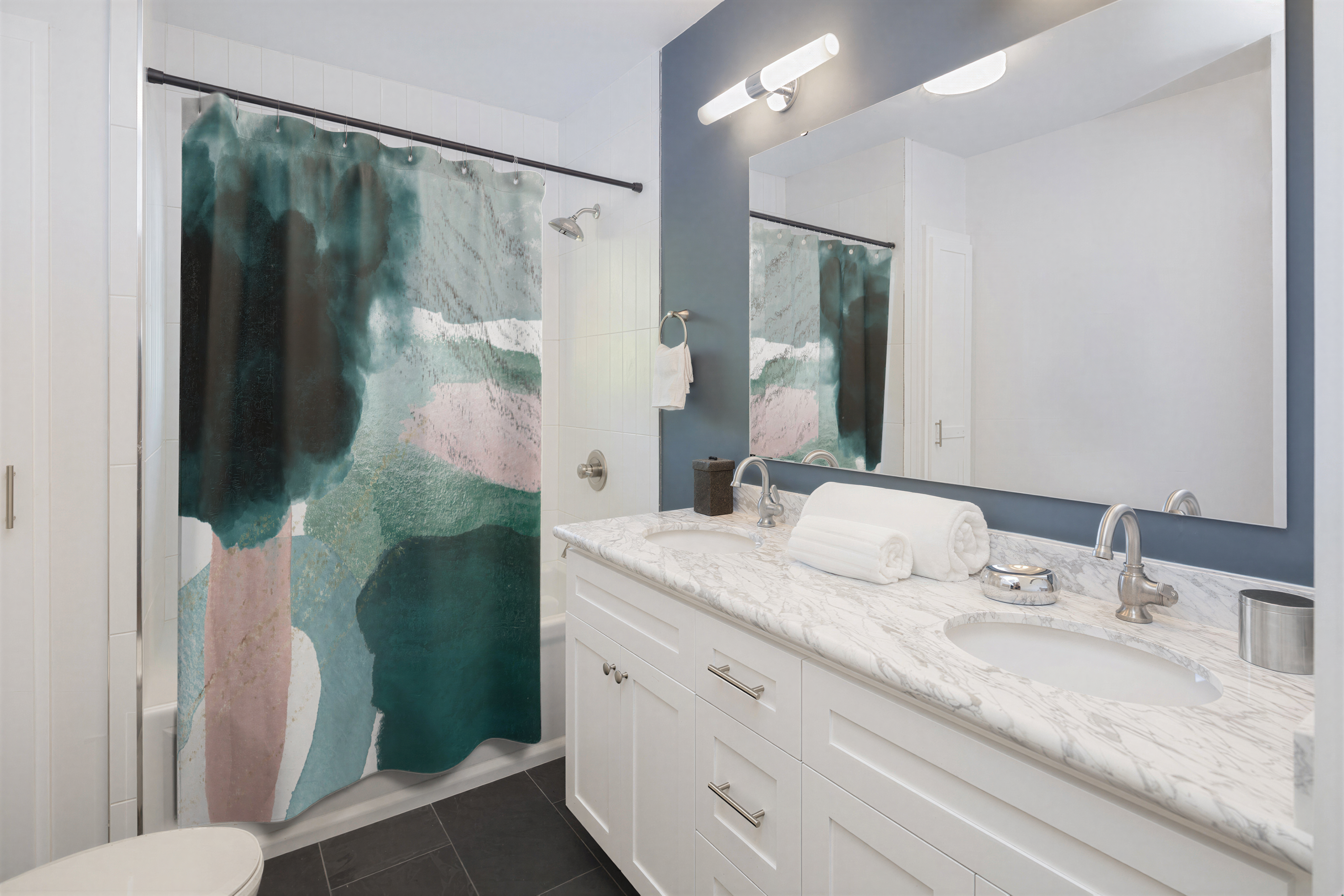 Abstract Shower Curtain Dusty Blue Green