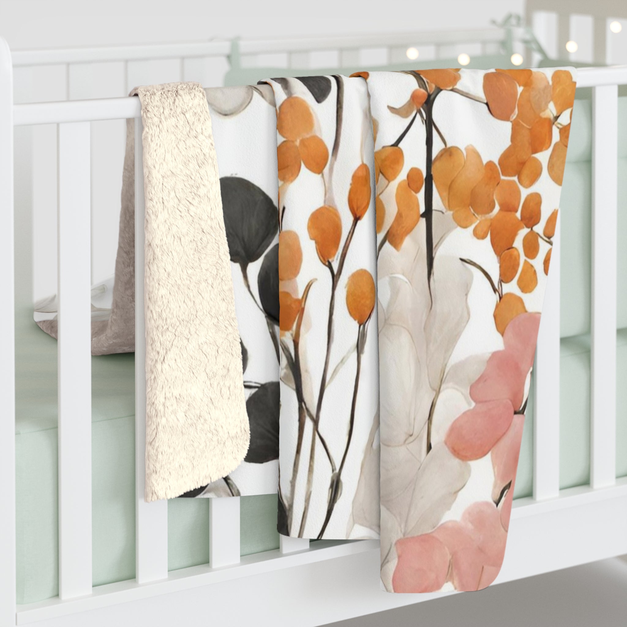 Floral Throw Blanket | Orange White, Dark Grey Wildflowers