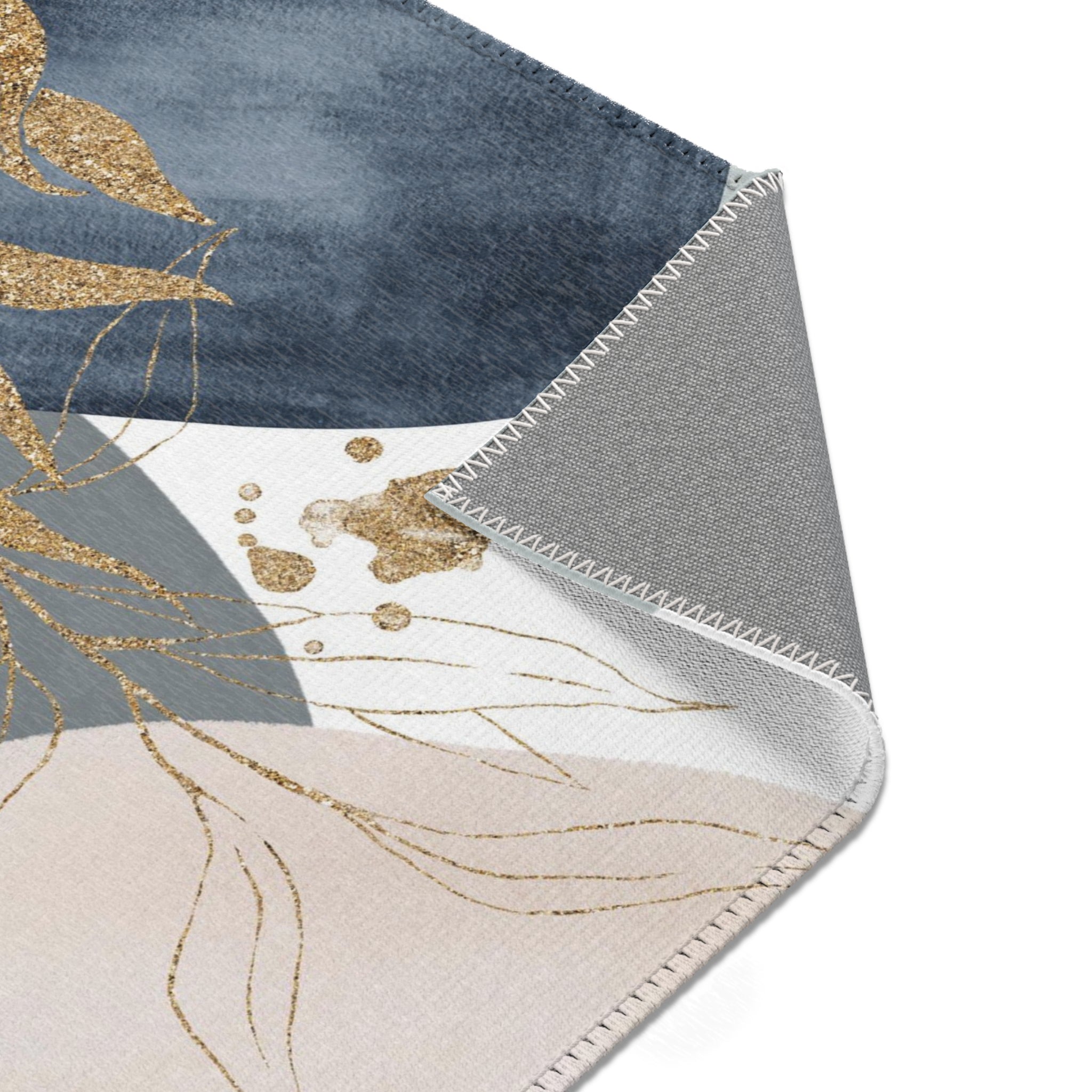 Abstract Boho Area Rug | Grey Navy Blue, Beige Floral