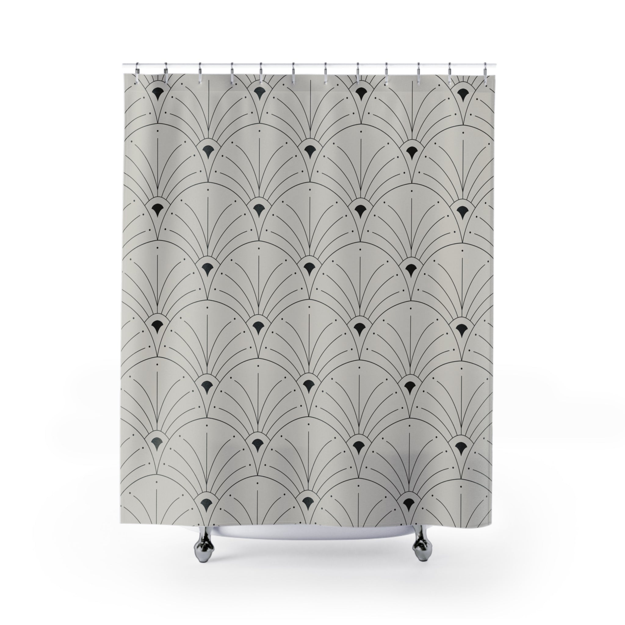 Boho Shower Curtain | Art Deco Nouveau Fan Grey Black