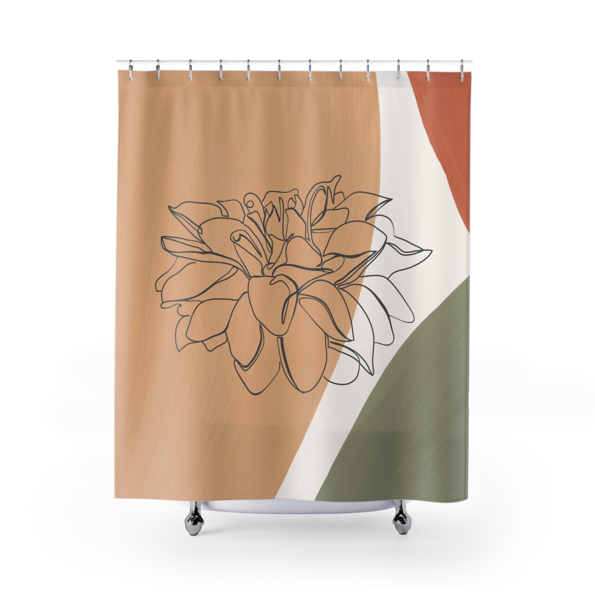 Beige Shower Curtain | Floral, Sage Green