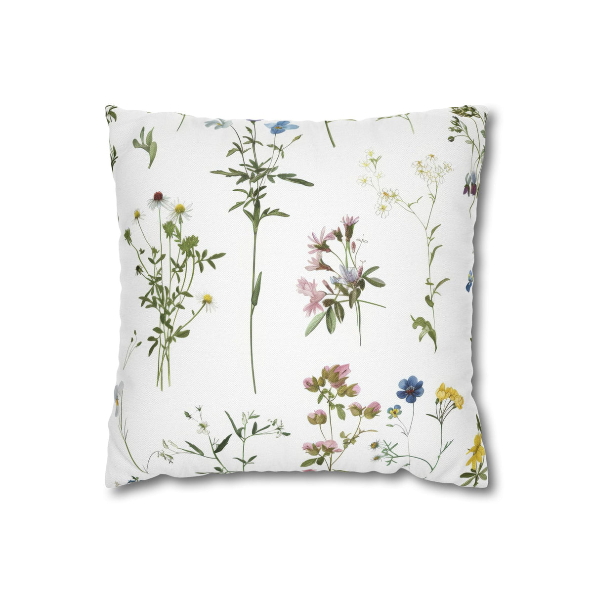 Botanical Herb Garden Pillow Cover | Green Pink Yellow