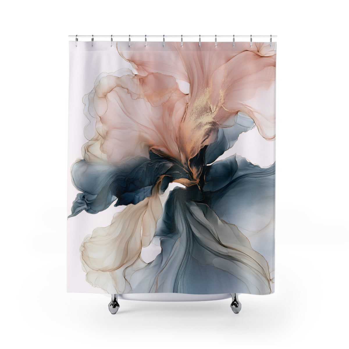 a vibrant abstract floral design with swirling, fluid shapes in shades of pink, blue, and green.
