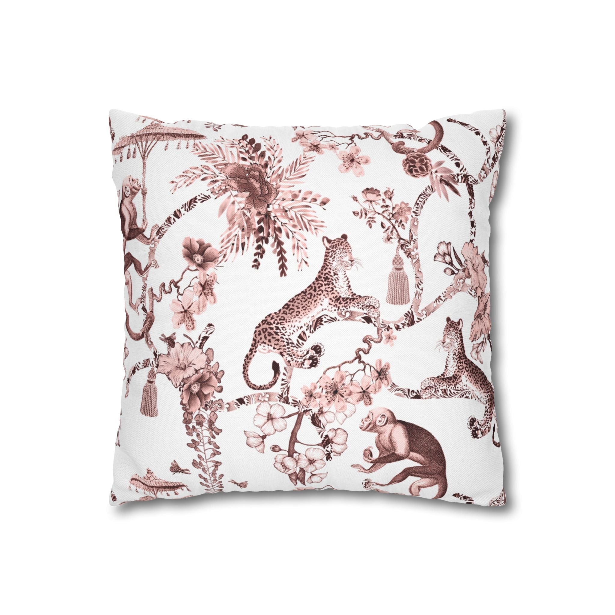 Jungle Pillow Cover | Chinoiserie Blush Pink Brown White Pillowcase