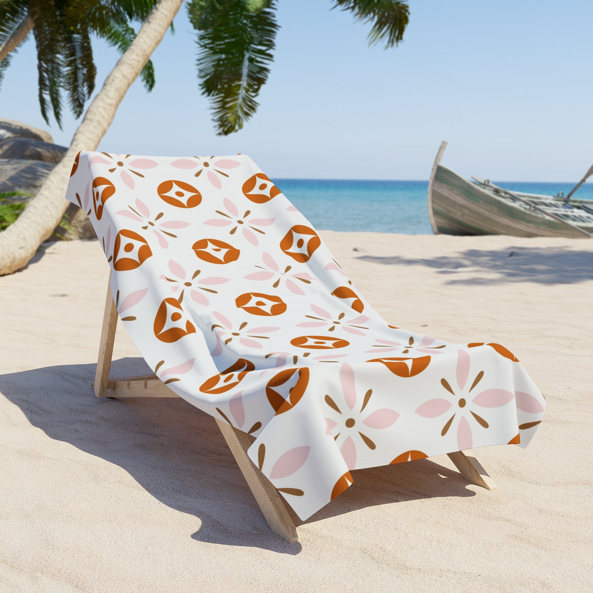 Retro Bath, Beach Towel | Vintage Art Deco, Nouveau Pink, Orange White