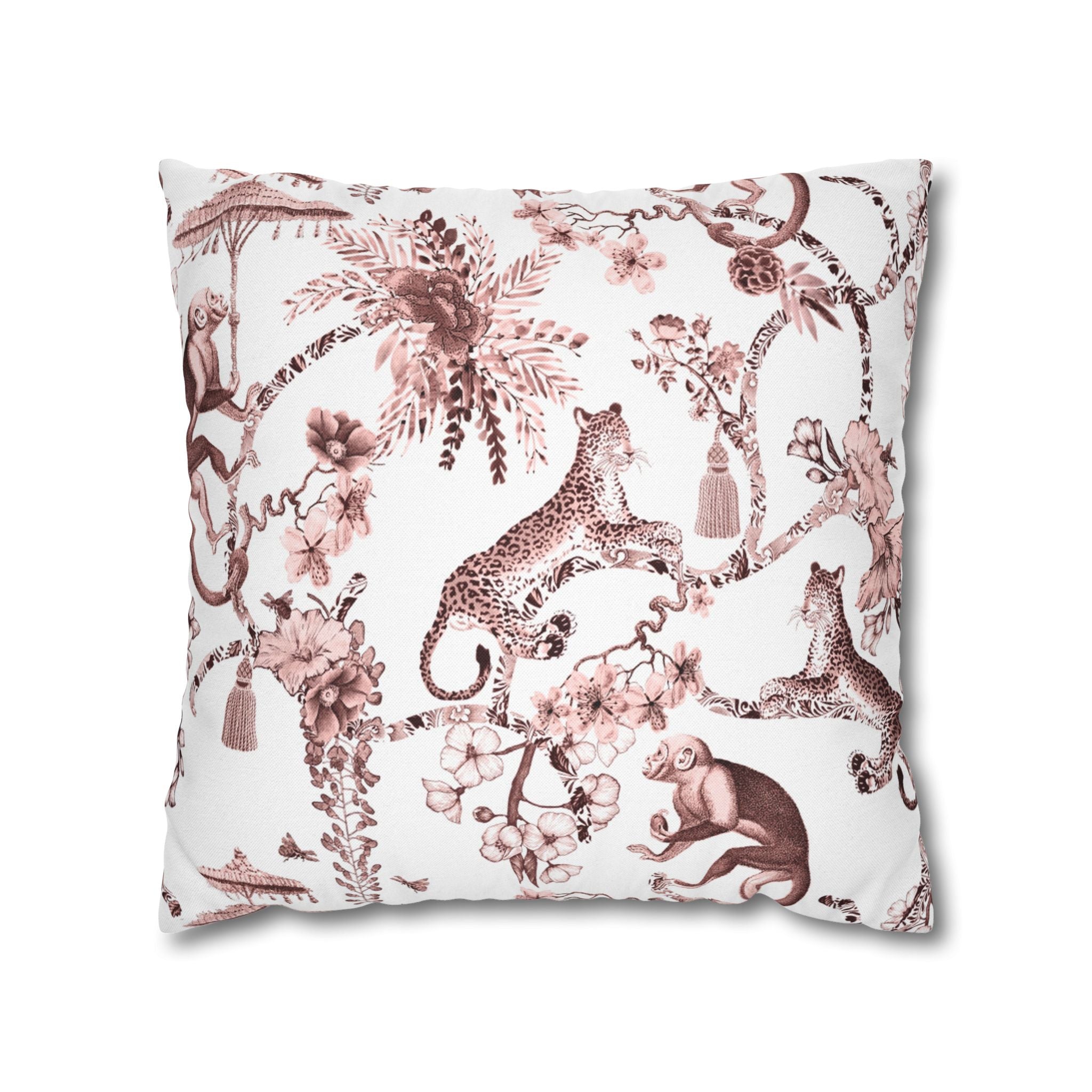 Jungle Pillow Cover | Chinoiserie Blush Pink Brown White Pillowcase