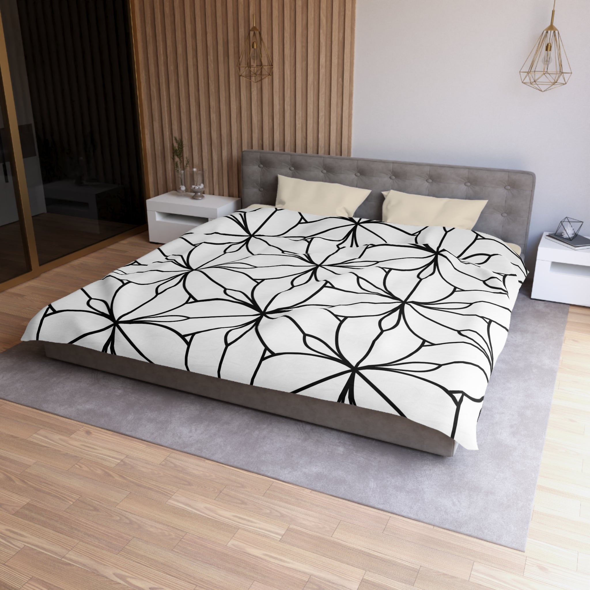 Art Deco Duvet Cover | White Black Geometric | Bedroom Decor