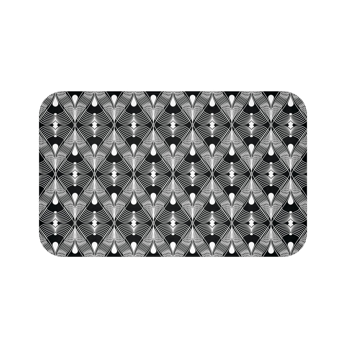 Black White Deco Fan Bath Mat, Art Deco Bathroom Rug