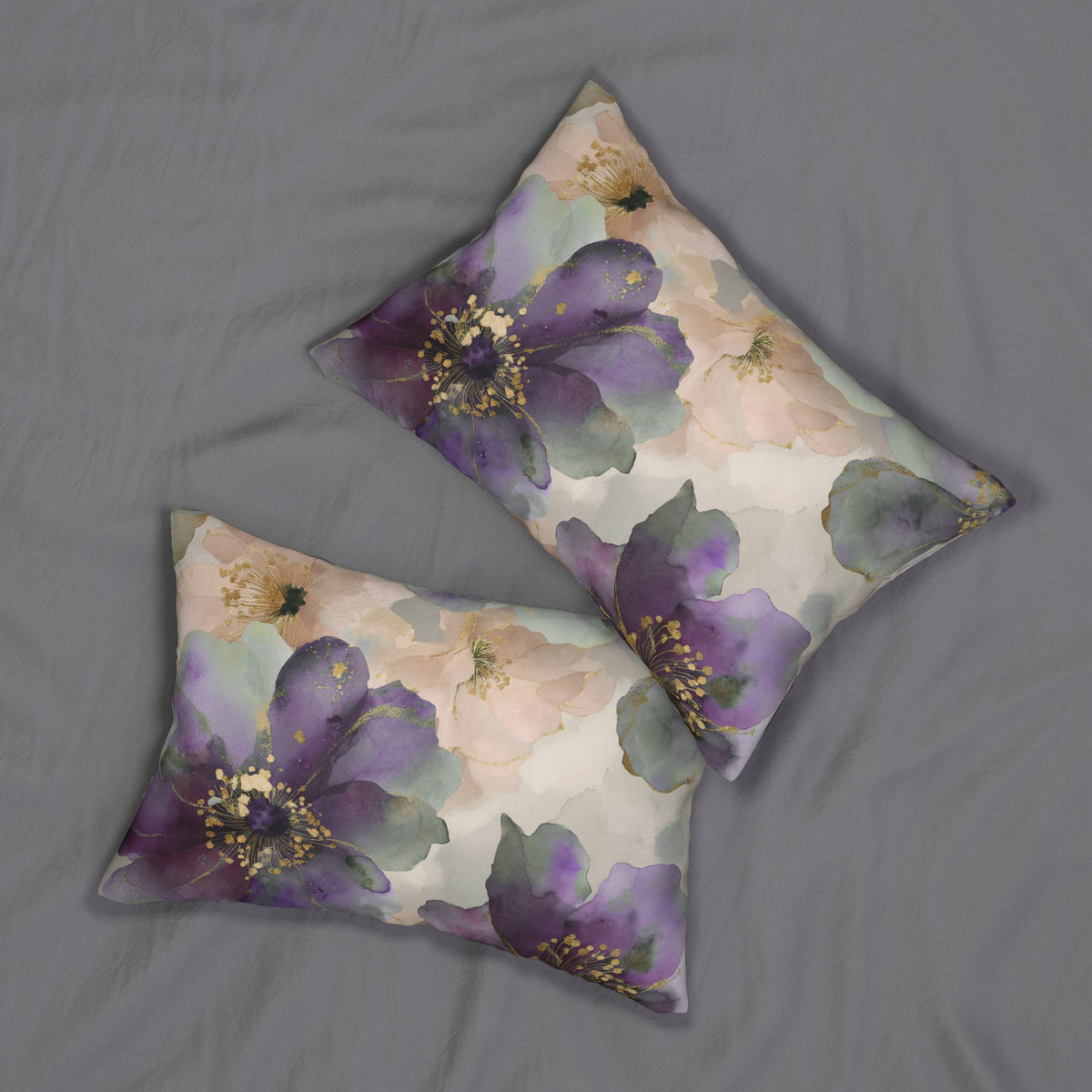 Plum Blush Watercolor Floral Lumbar Pillow 14x20, Romantic Accent Pillow