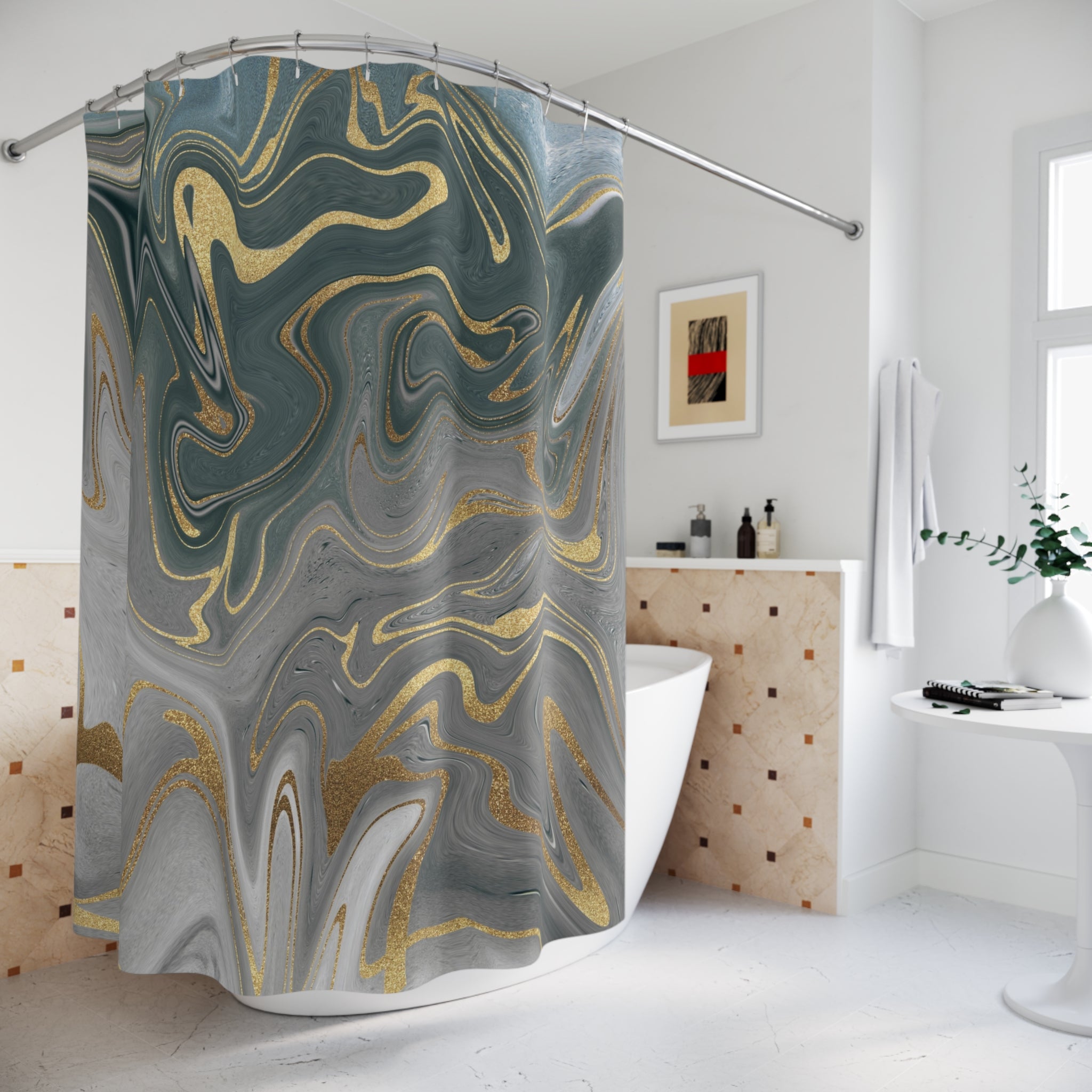 Abstract Shower Curtain | Grey Marble Print Bathroom Decor