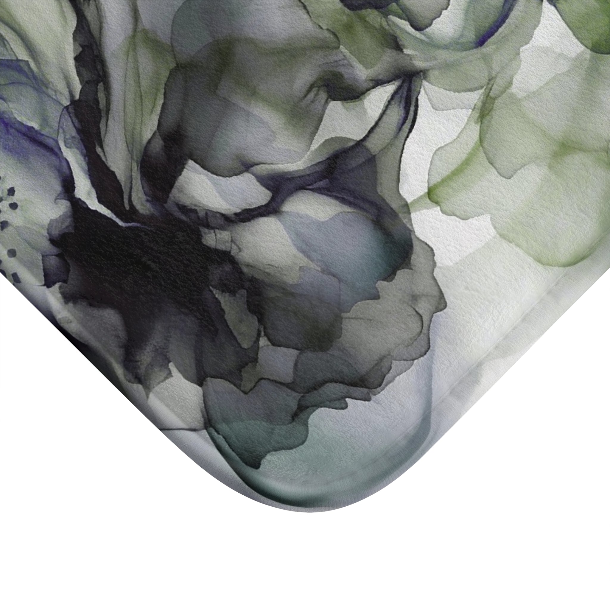 Boho Floral Bath Mat | Sage Green, Blue Grey Alcohol Ink Kitchen Mat