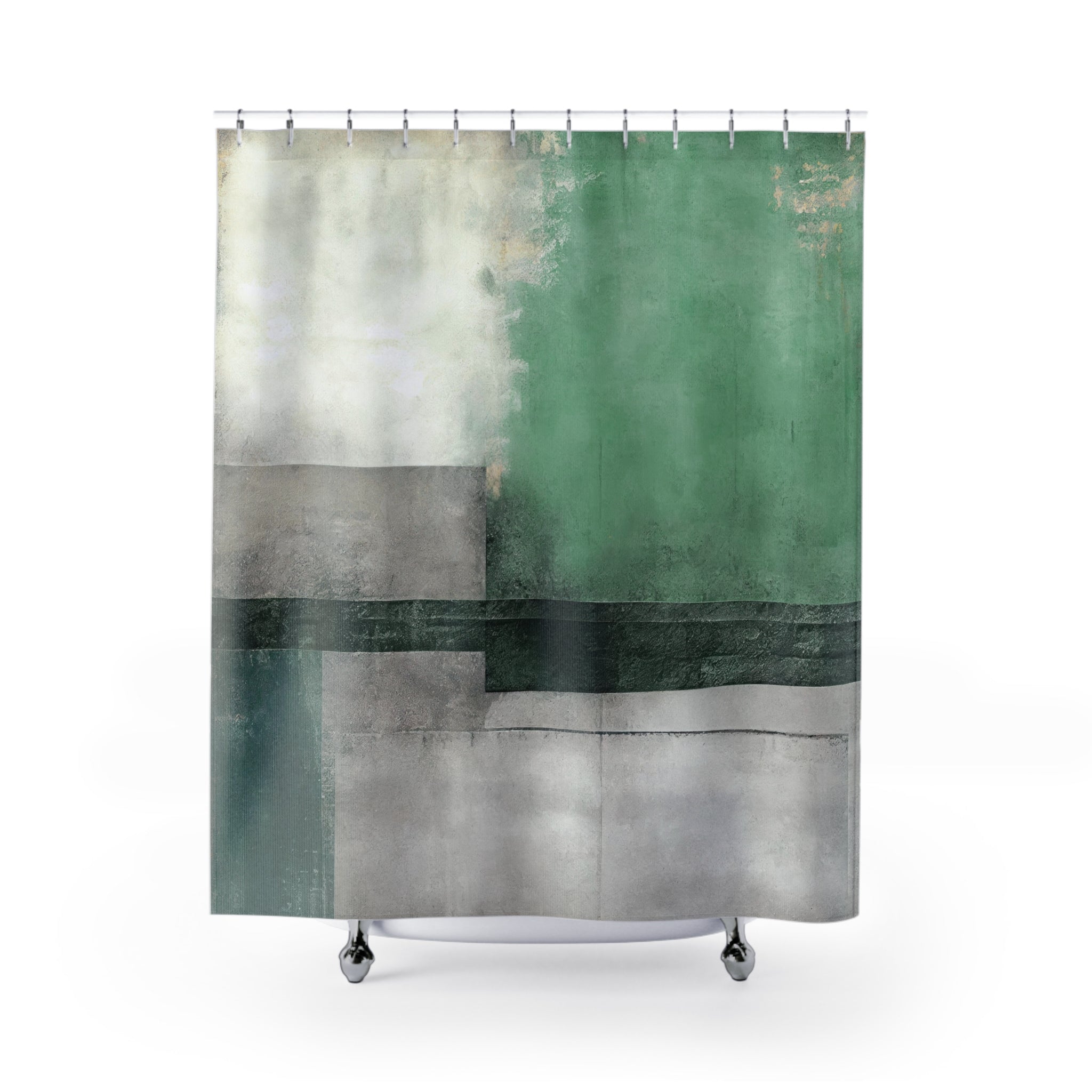 Boho Shower Curtain | Green Grey Abstract Fabric Curtain