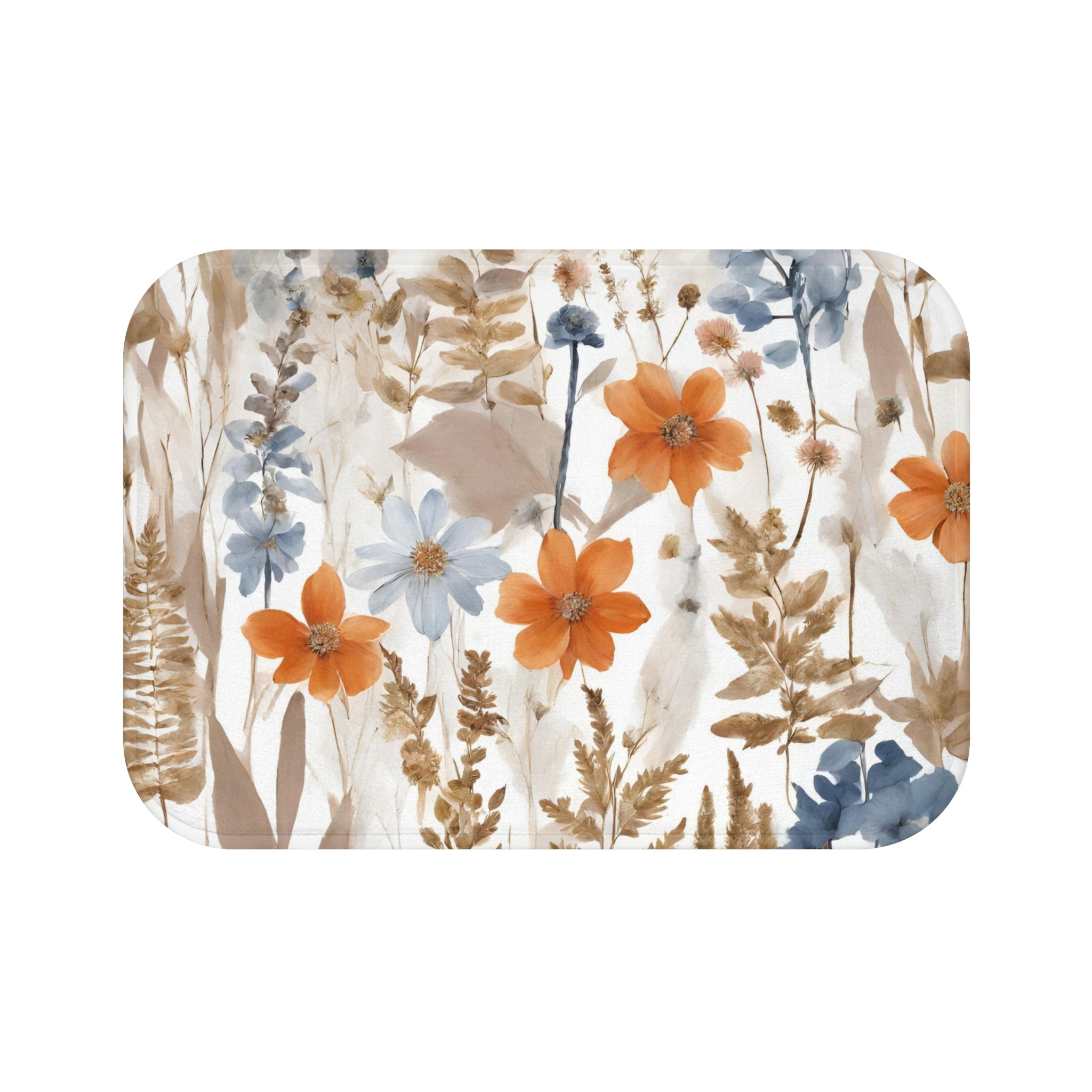 Floral Bath Mat | White, Beige, orange wildflowers
