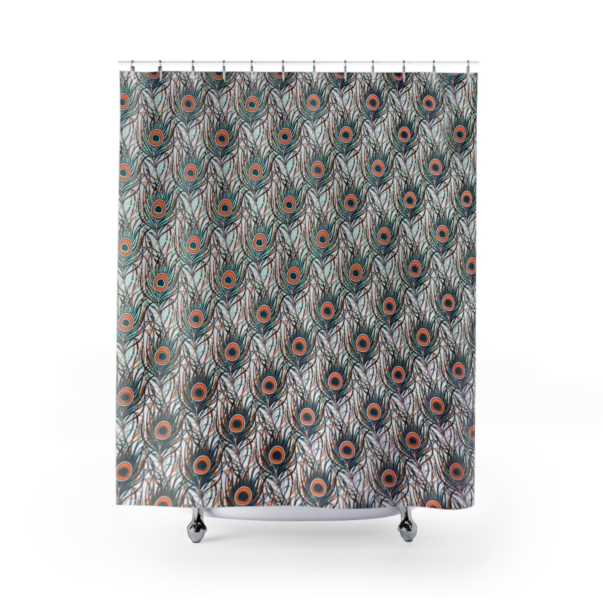 Boho Shower Curtain | Peacock Feather Fabric Curtain