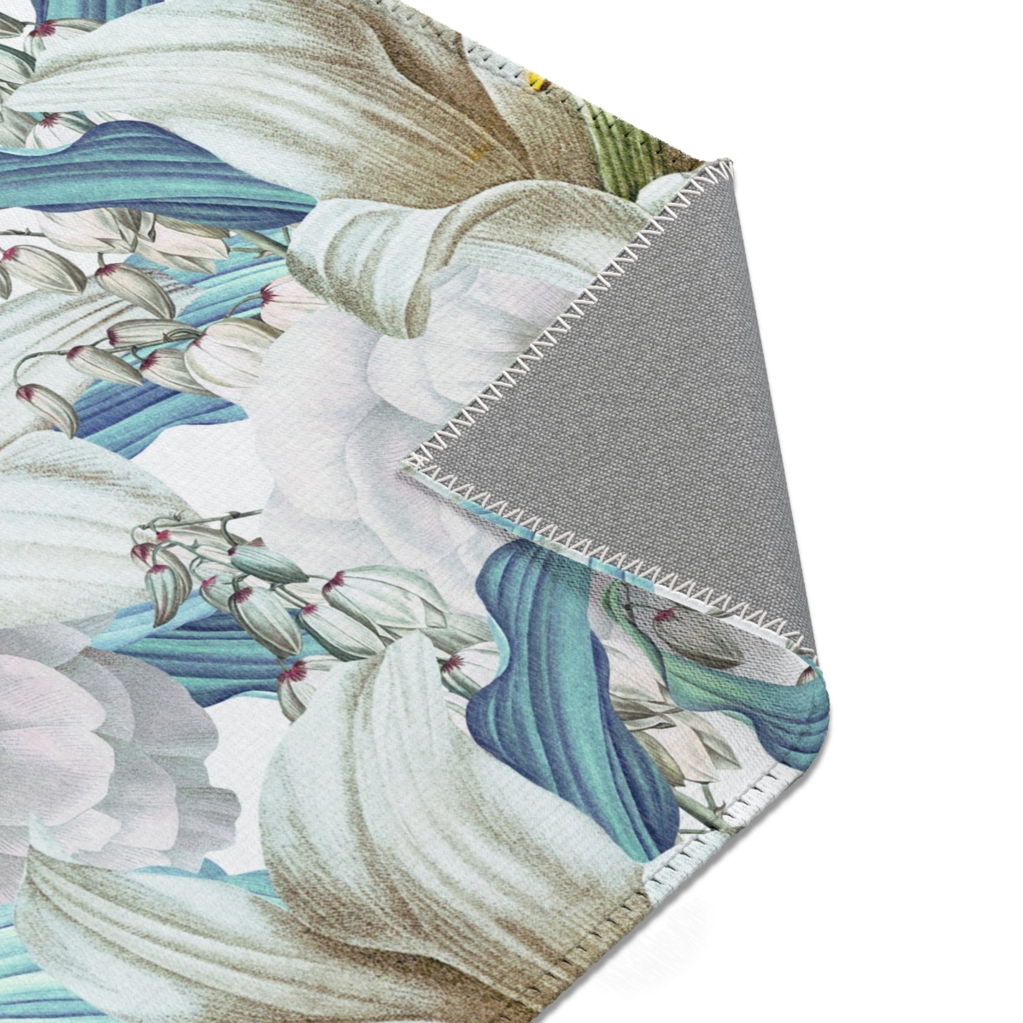 Floral Large Area Rug | Botanical White Teal Blue