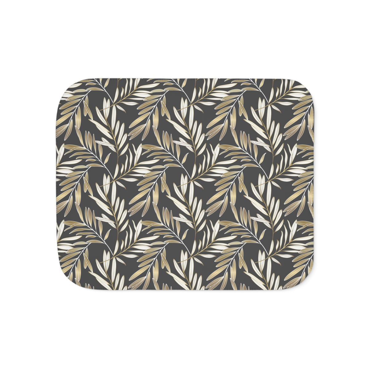 Charcoal Muted Gold Willow Leaf Sherpa Blanket | Elegant Throw