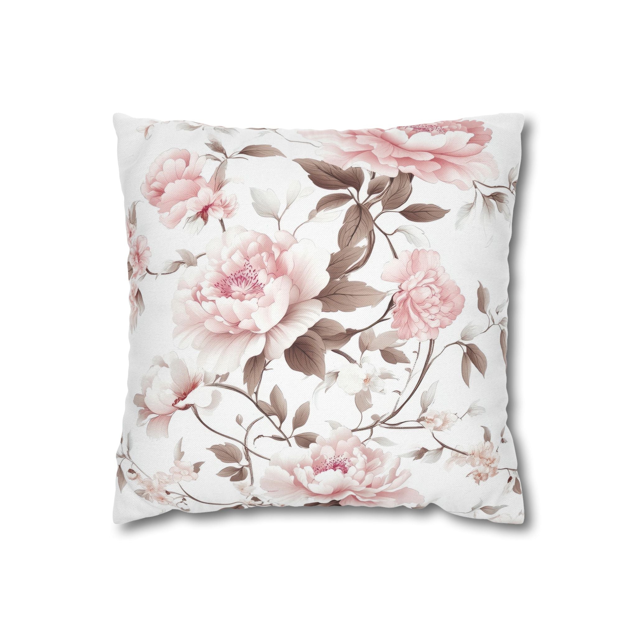 Floral Pillow Cover | Blush Pink Roses, White Taupe