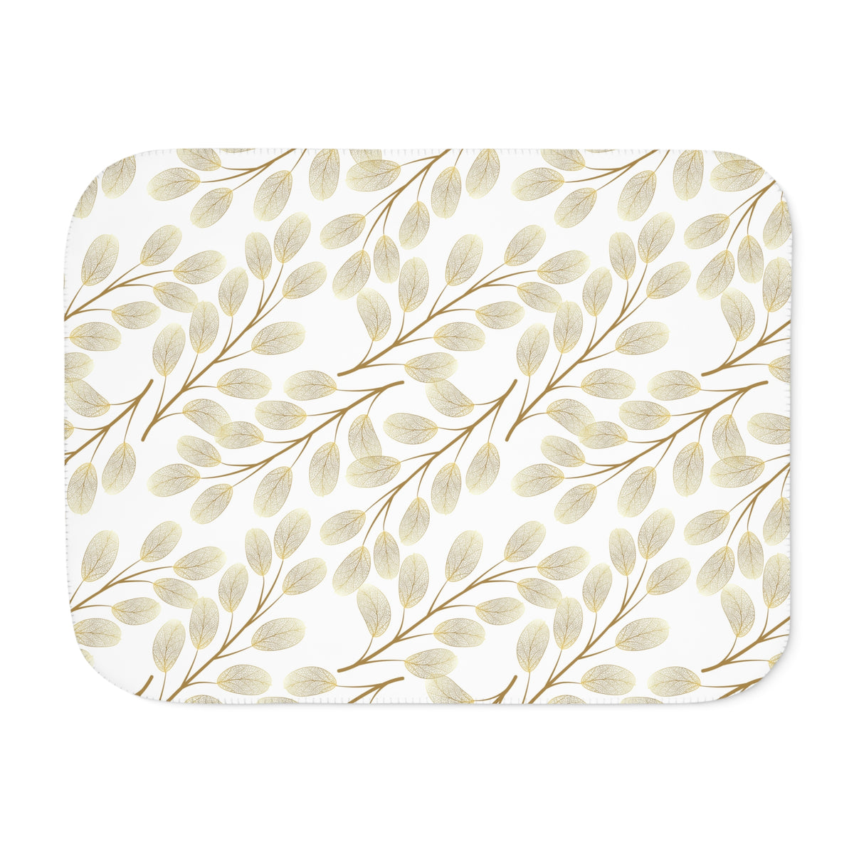 Beige Muted Gold Leaf Branch Sherpa Blanket | Neutral Throw