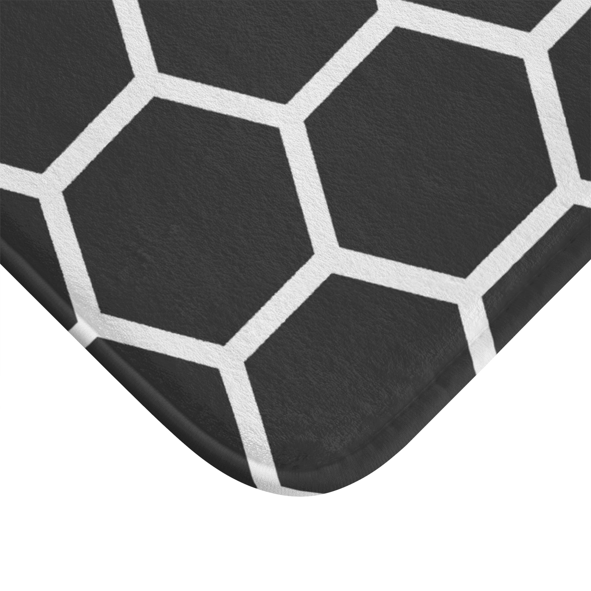 Boho Abstract Bath, Kitchen Mat, Rug | White Black Hexagon Geometric
