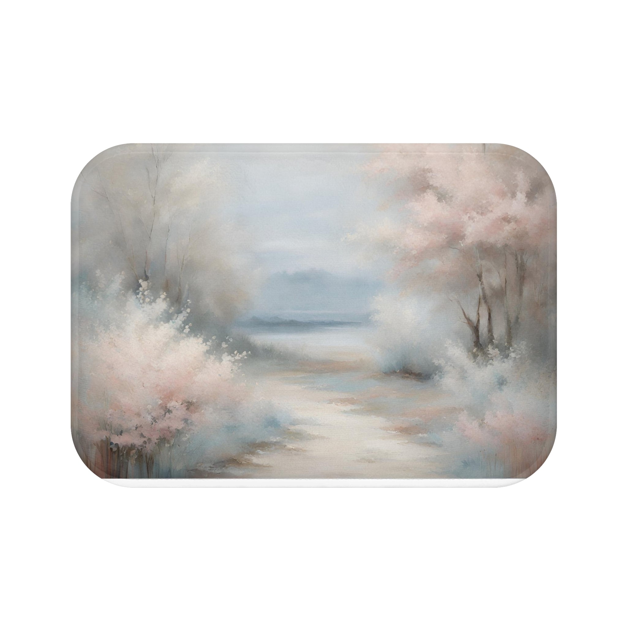 Boho Abstract Bath Mat | Pastel Pink Blue, Landscape Nature Kitchen Mat