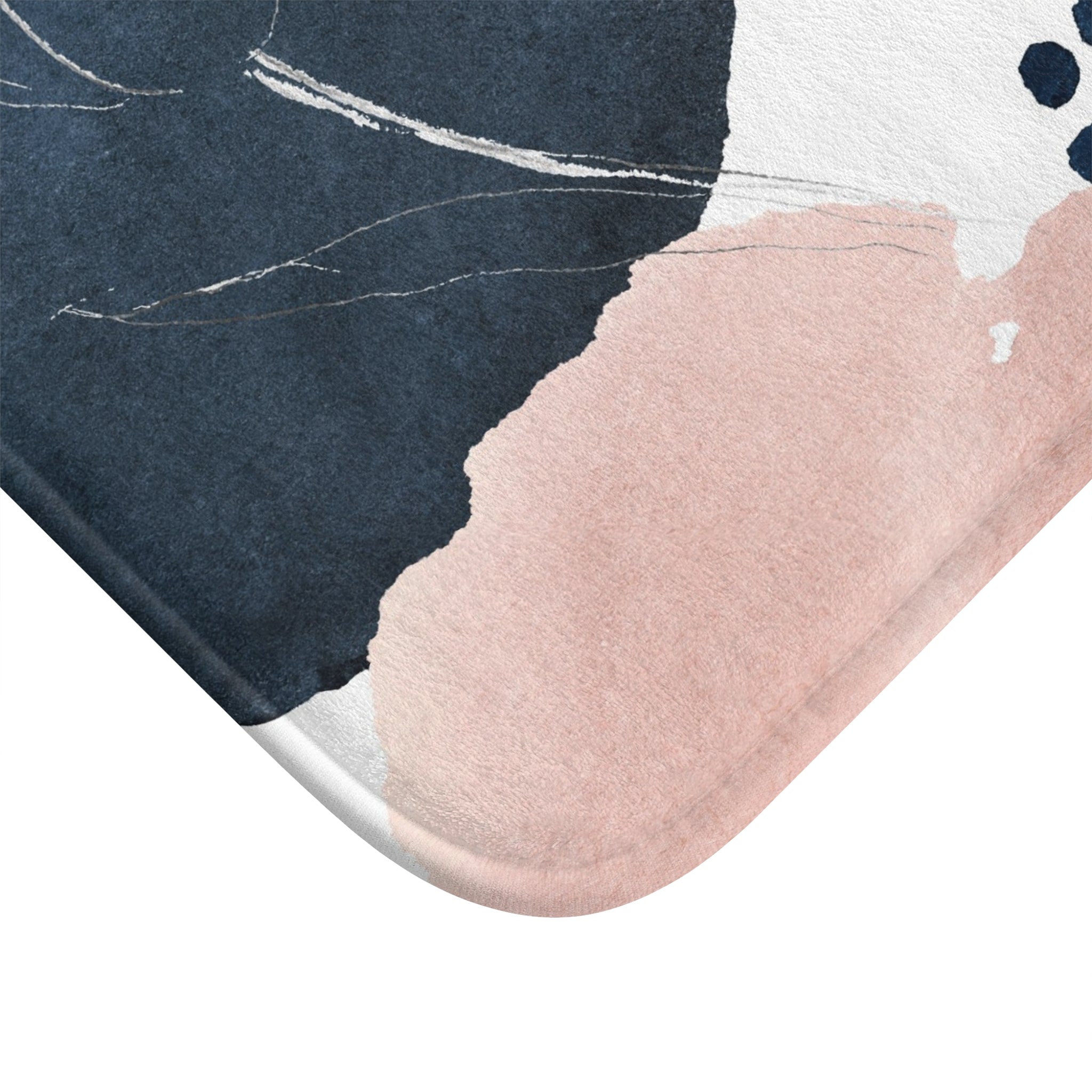 Abstract Floral Bath Mat | Blush, Navy Blue White Watercolor Kitchen Mat