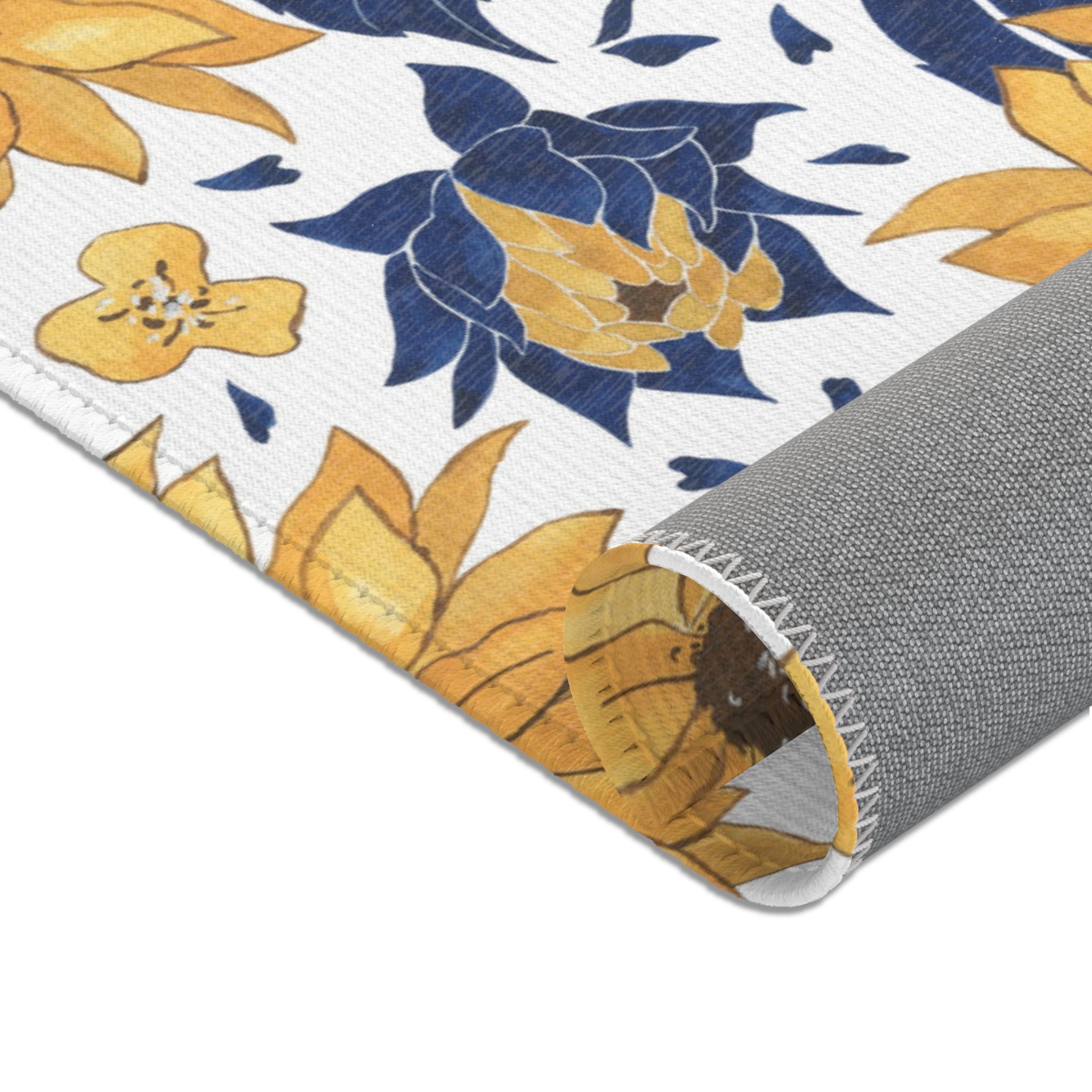 Sunflowers Boho Area Rug | Yellow White Blue, Floral Rug