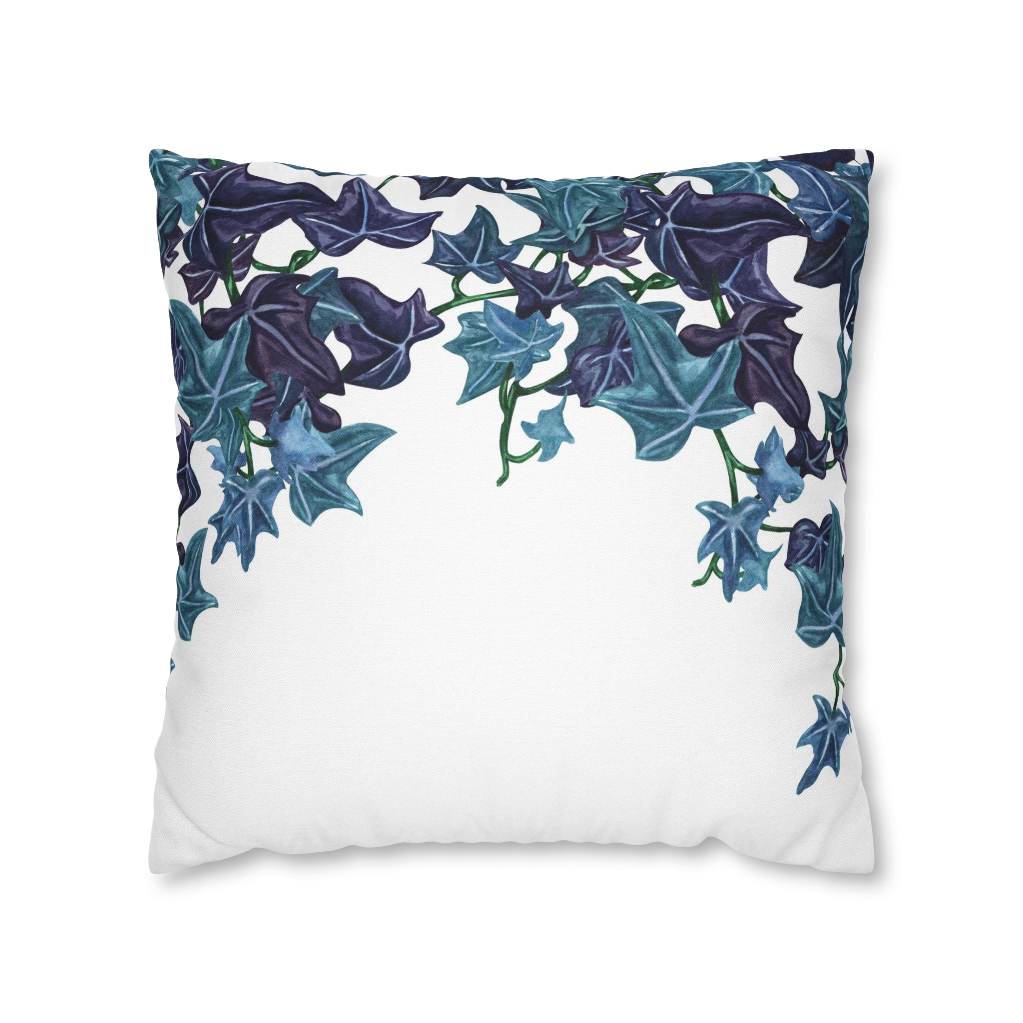 Floral Pillow Cover | White Blue Vine Leaves
