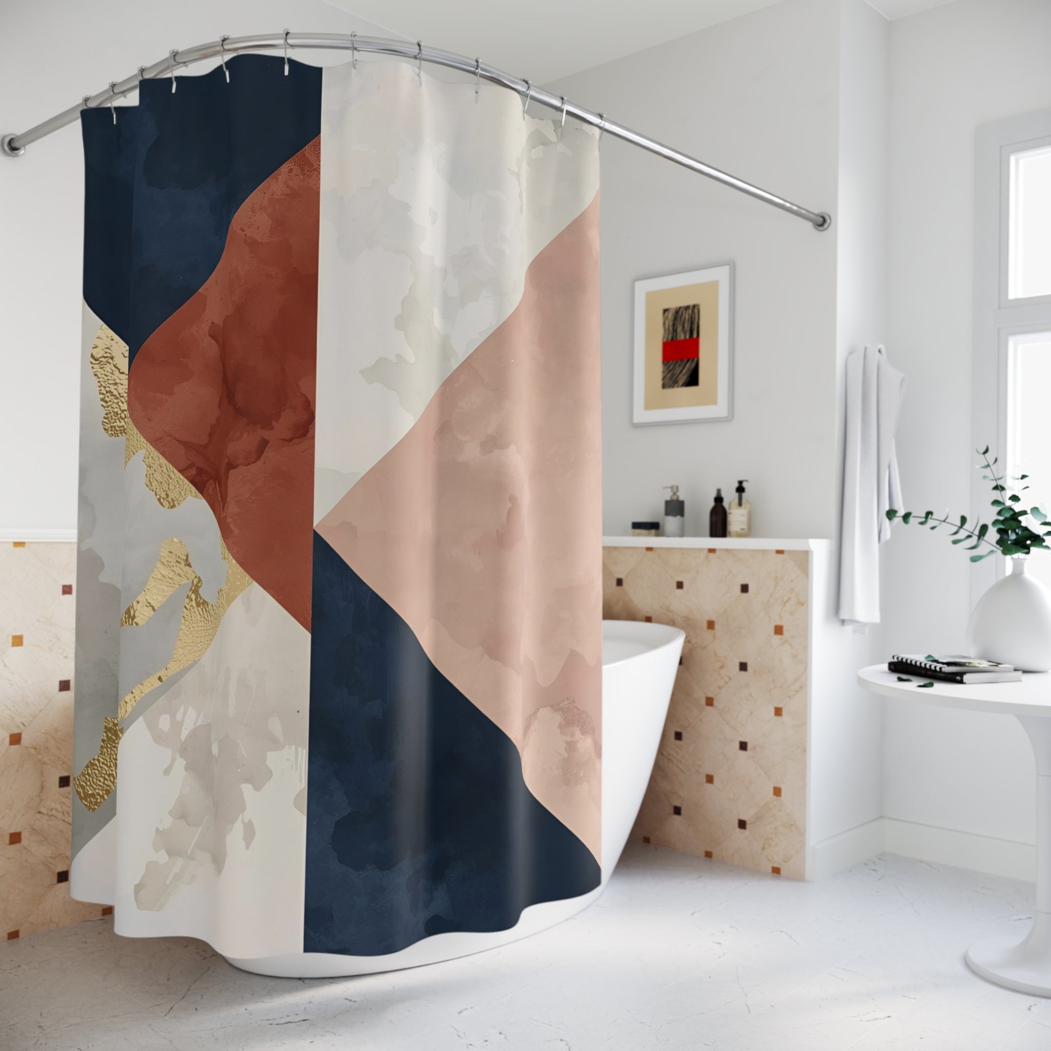 Boho Abstract Shower Curtain | Earthy Neutral Geometric Watercolor