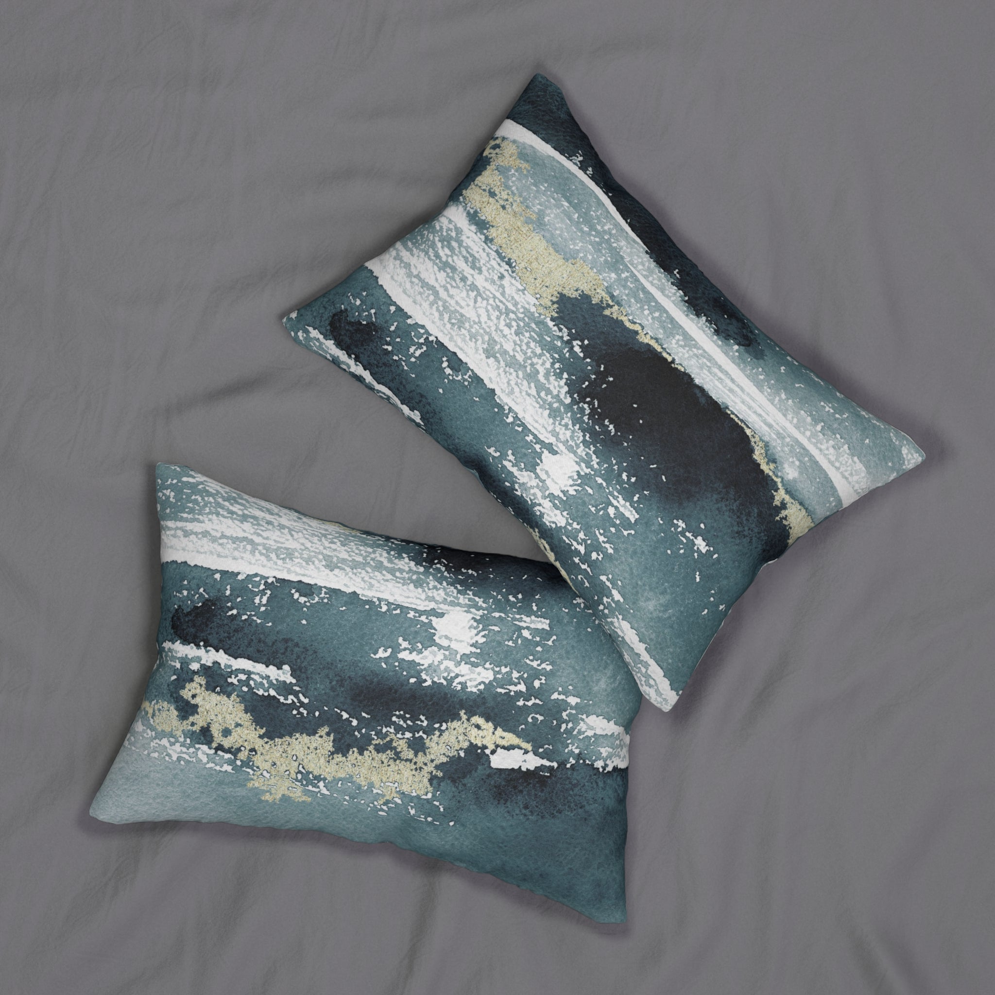 Abstract Lumbar Pillow | Navy Blue White Watercolor Ombre