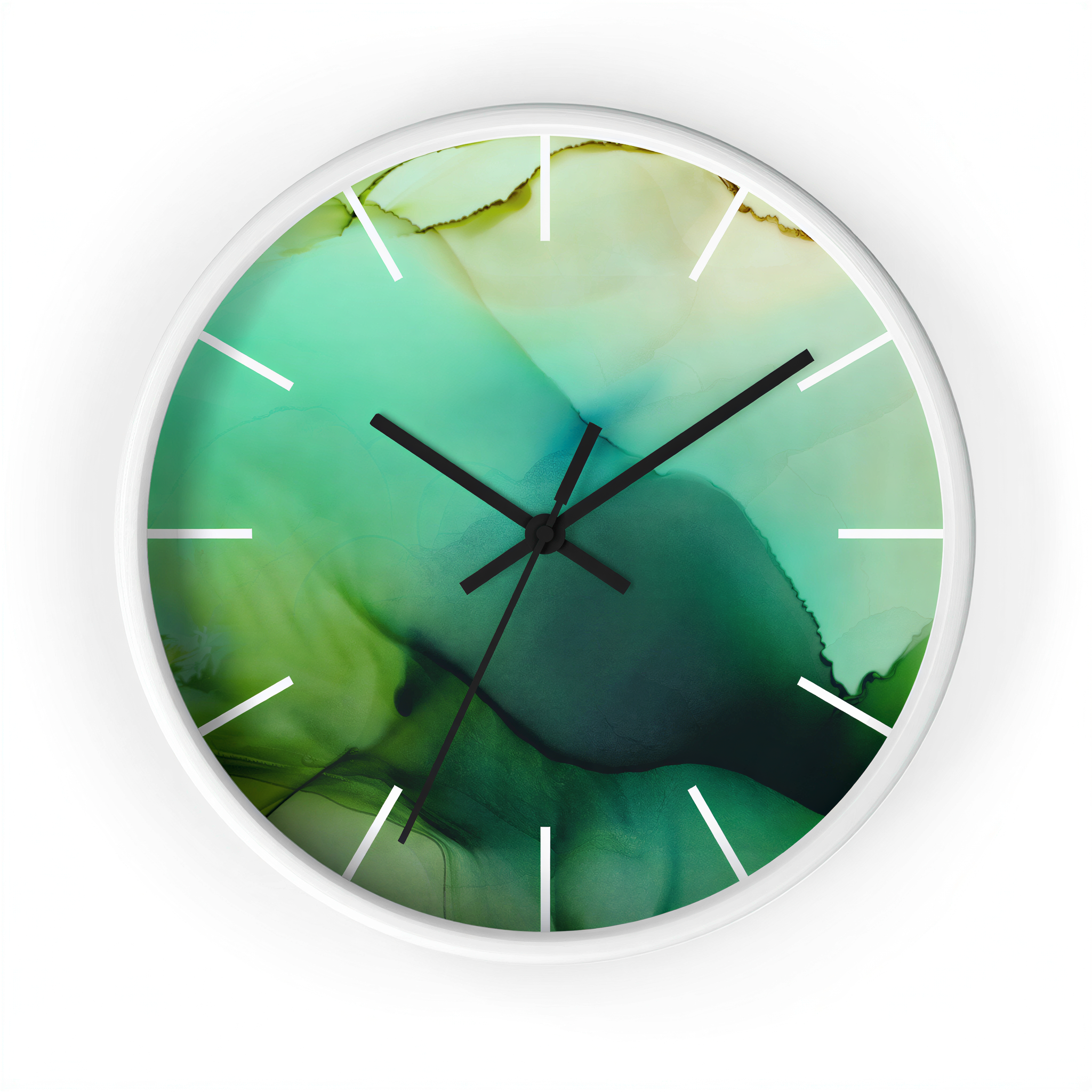 Wood Wall Clock Green Ombre in a home office setting