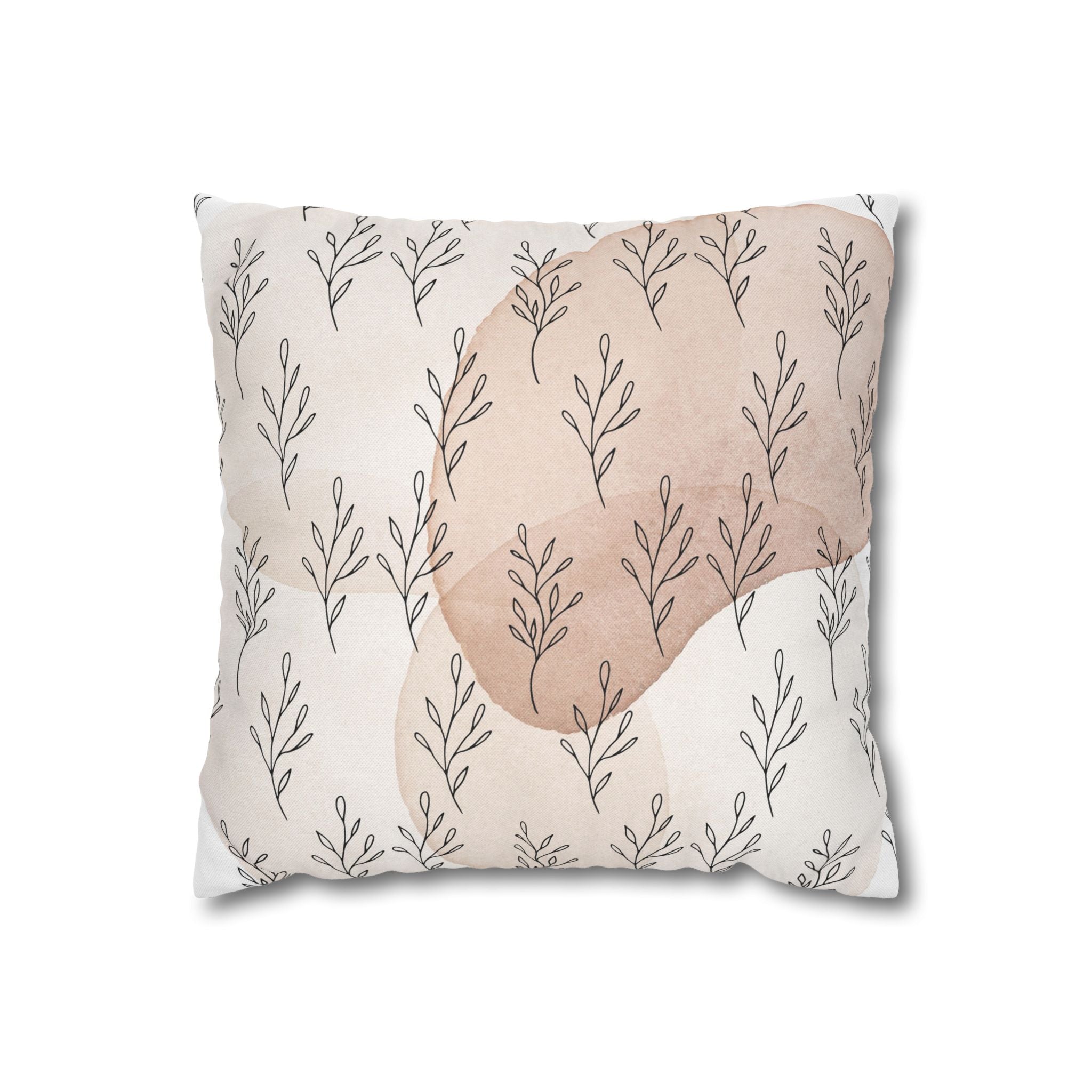 Boho Throw Pillow Cover; Blush Beige Hygge Leaves Couch Cushion