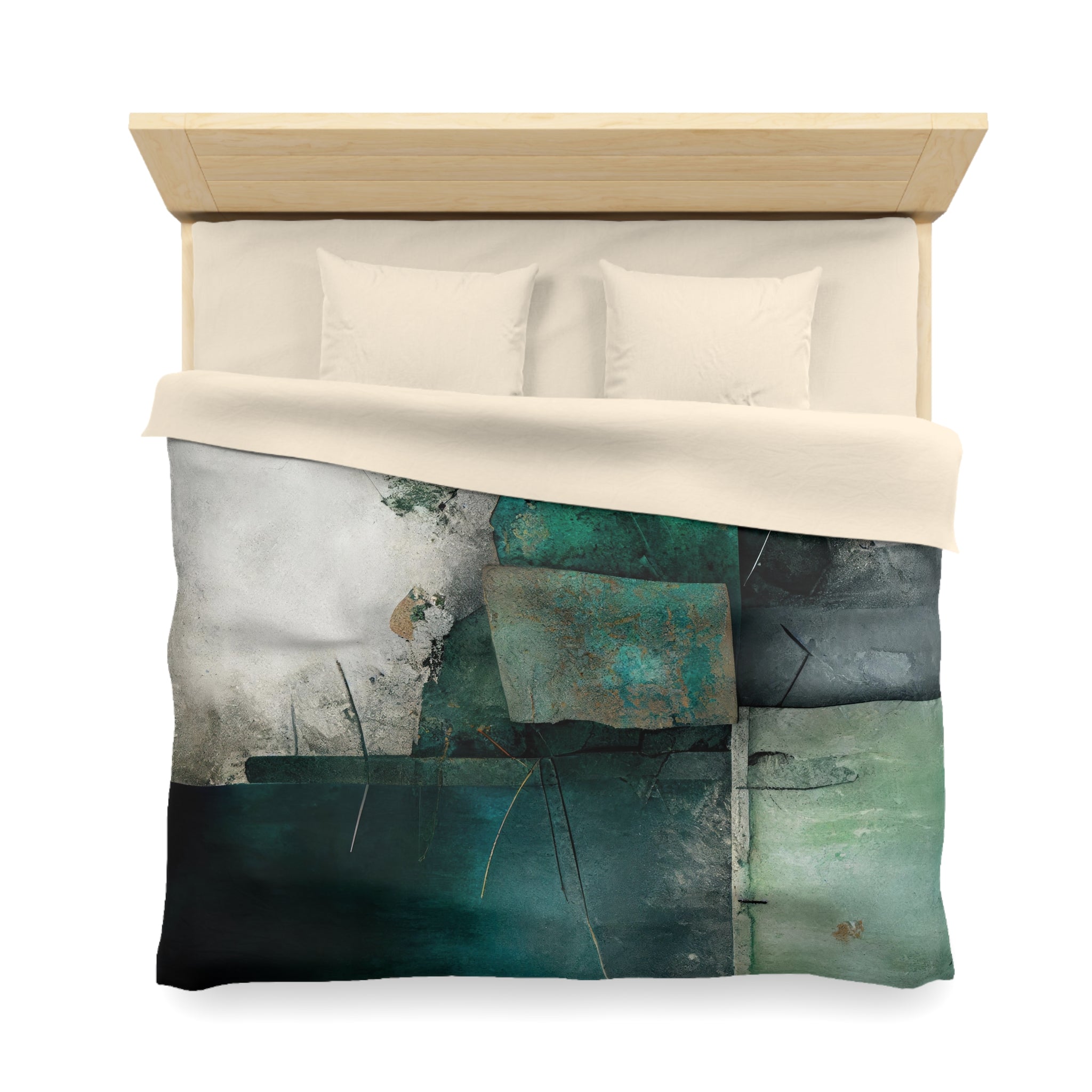 Rustic Abstract Duvet Cover | Sage, Teal Green Grey | Bedroom Decor