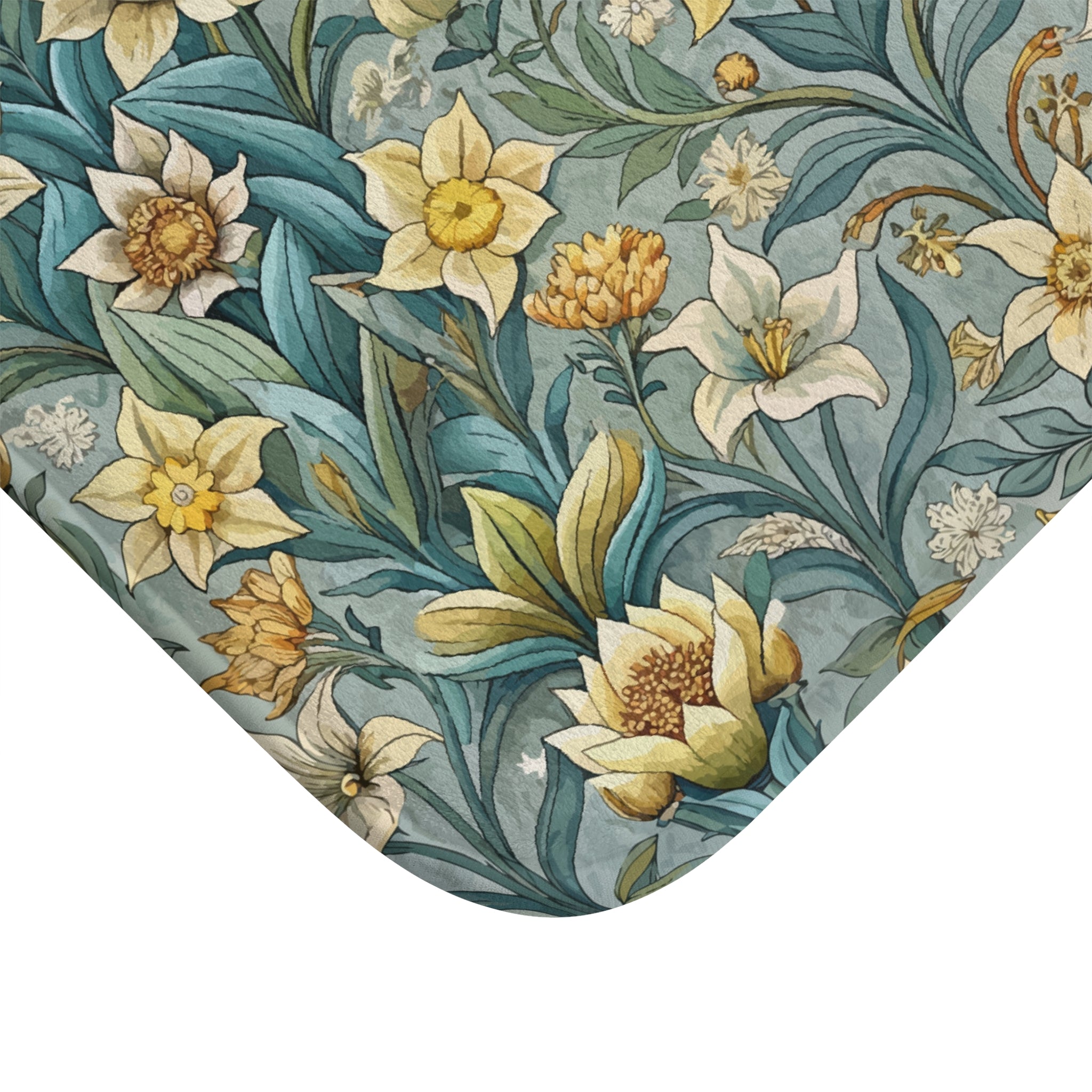 Floral Bath Mat | Vintage Blue Yellow Garden Kitchen Mat