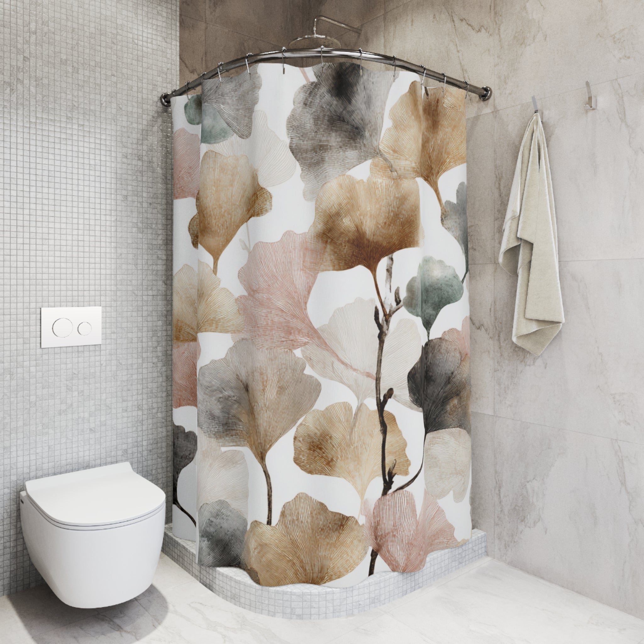 Gingko Boho Shower Curtain | Floral Leaves Bathroom Decor