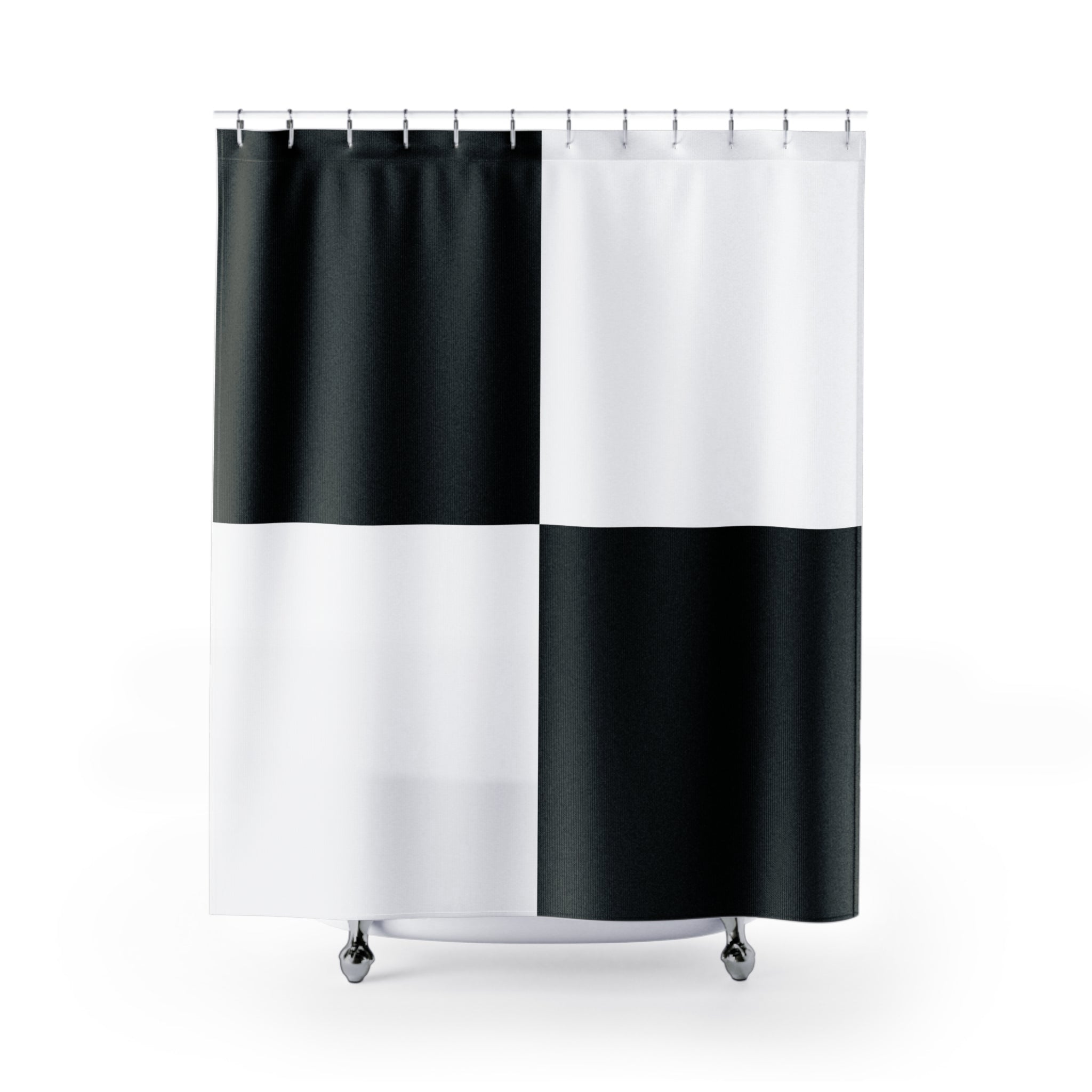 a black and white shower curtain color blocks